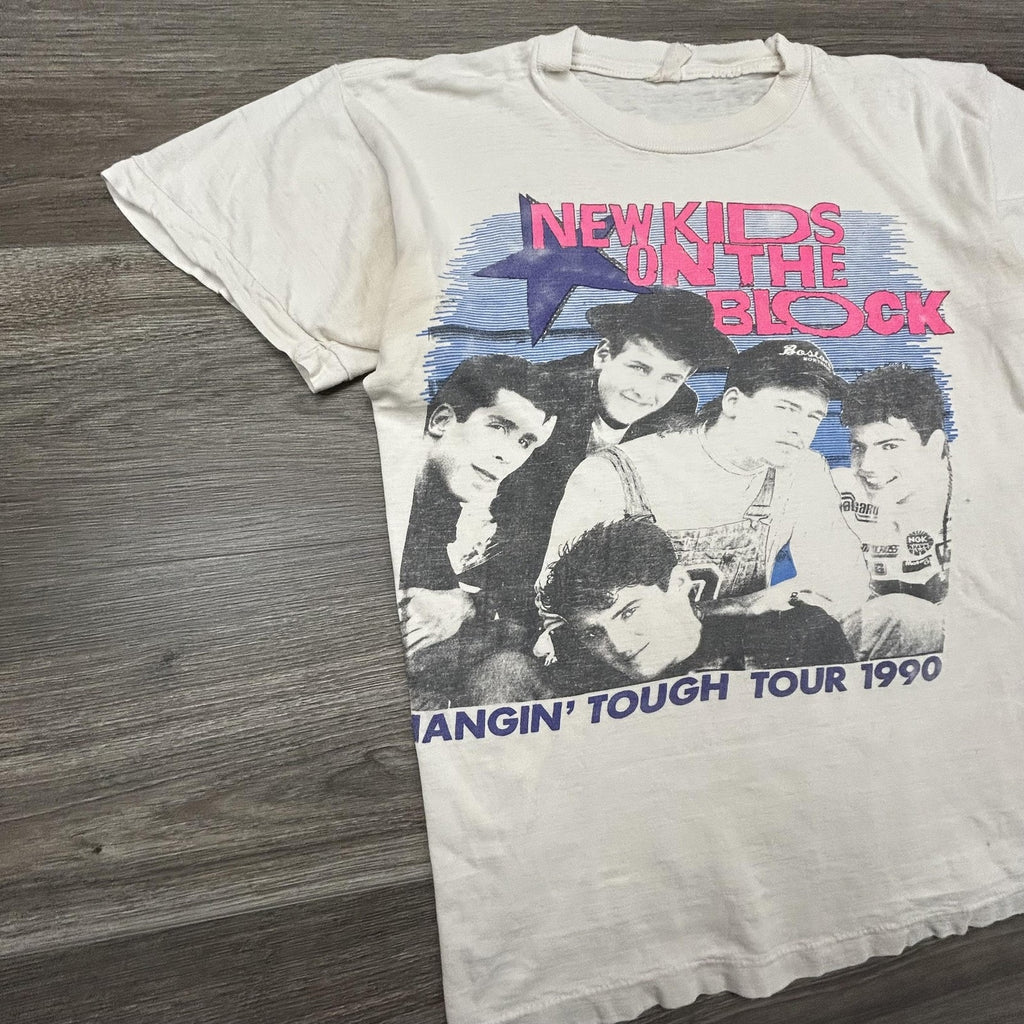 Vintage New Kids On The Block Shirt Mens Small White Hangin Tough Faded 90s USA
