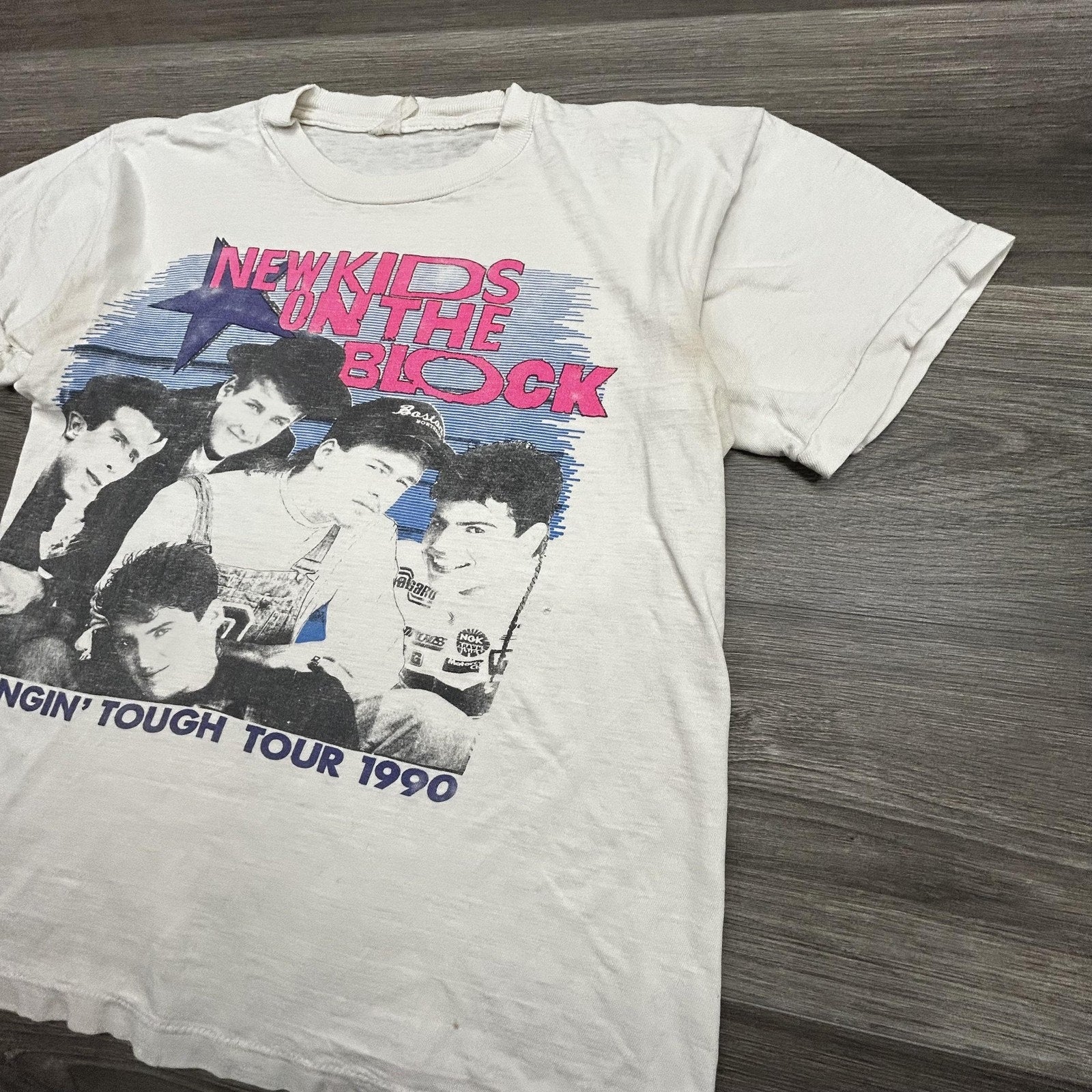 Vintage New Kids On The Block Shirt Mens Small White Hangin Tough Faded 90s USA