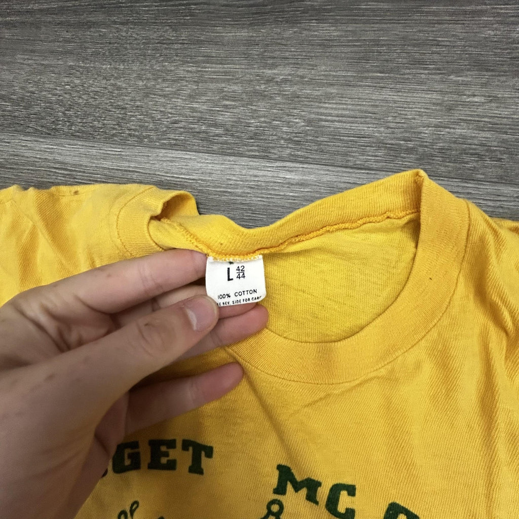 True Vintage 80s Notre Dame Shirt Mens Fits Small (L) Yellow Paper Thin Faded