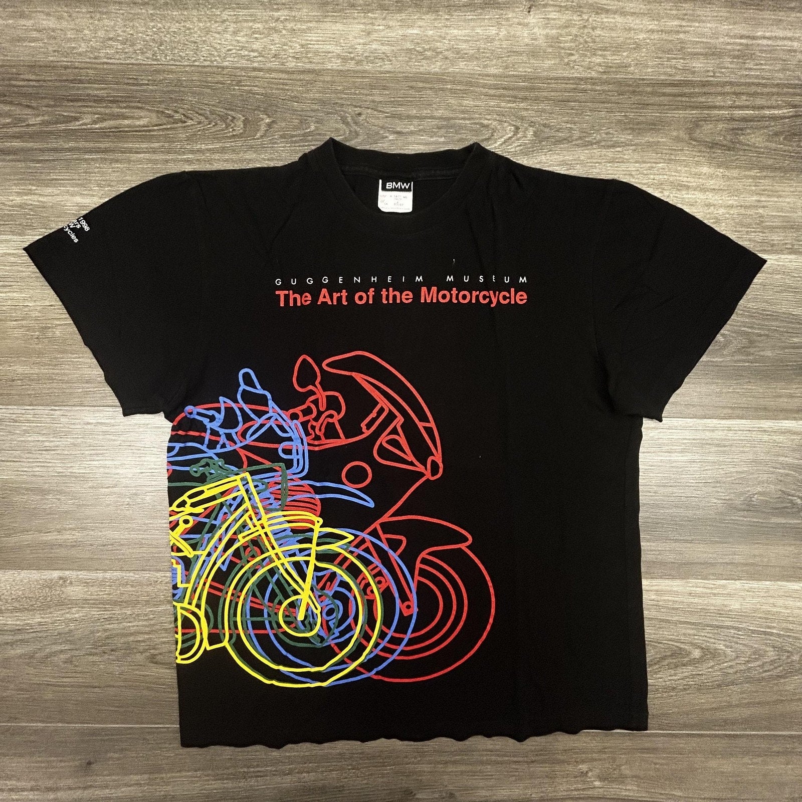 Vintage BMW Motorcycle Guggenheim Museum Shirt Mens Large Black Neon 90s Canada