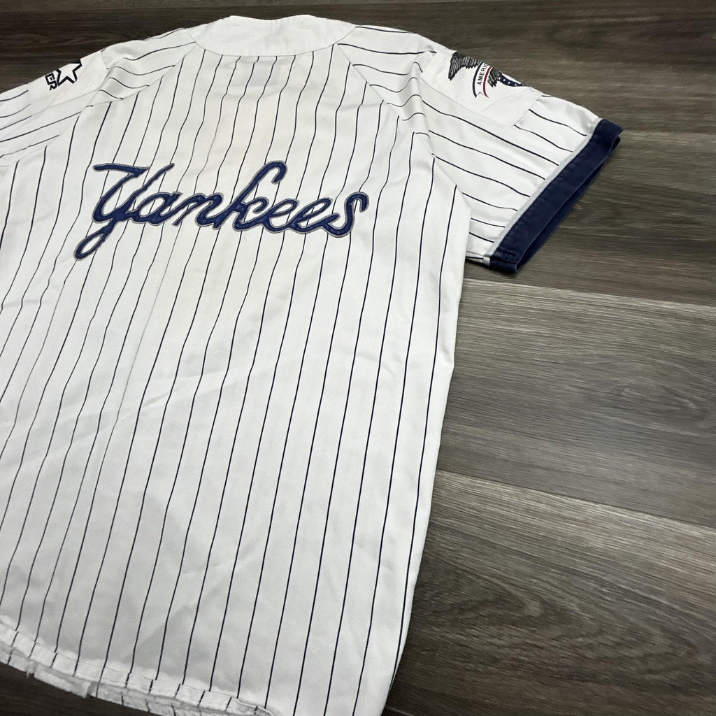 Vintage New York Yankees Jersey Mens Large White Pinstripe Baseball Starter 90s