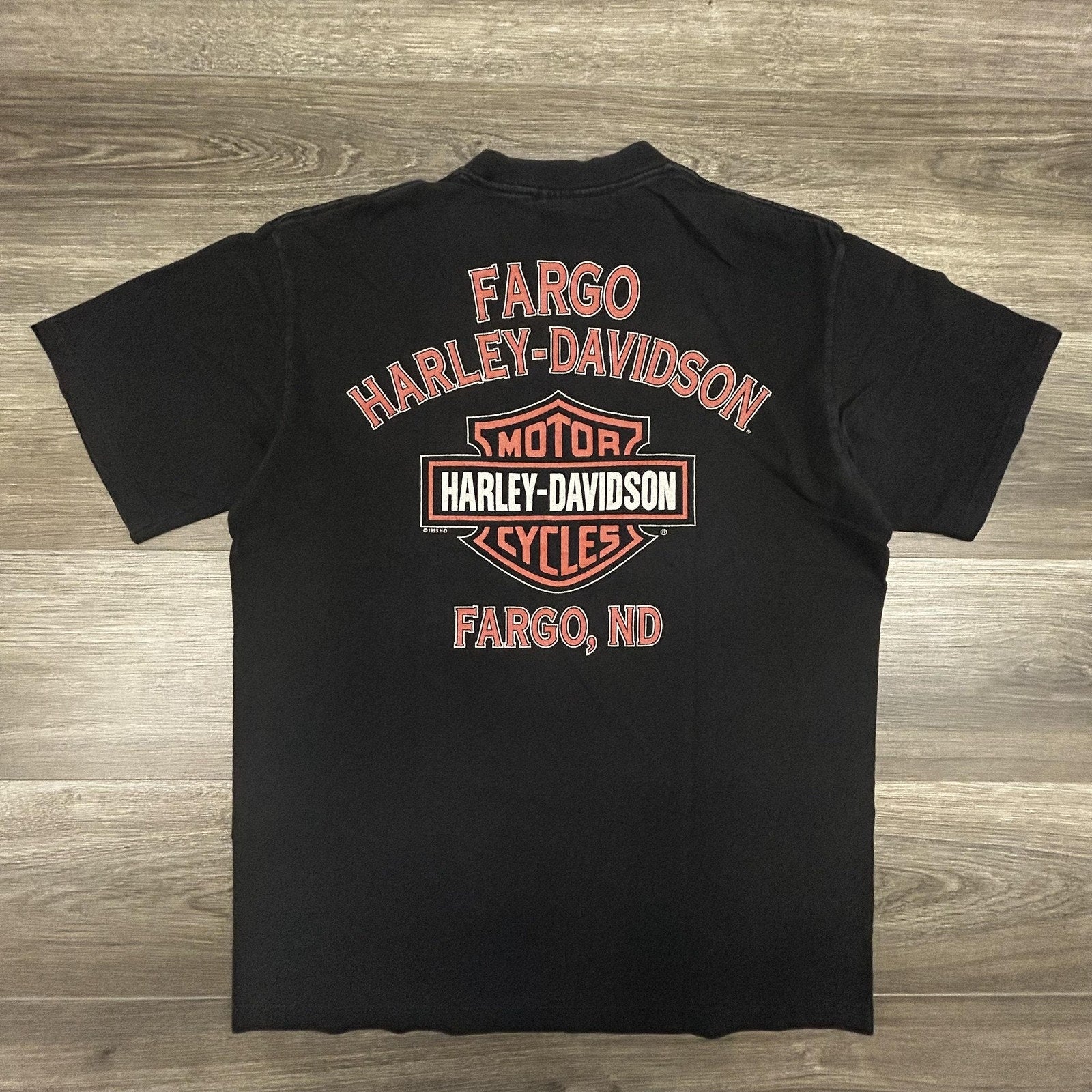 Vintage Harley Davidson Shirt Mens Large Black Pocket Flame Skull Single 90s USA