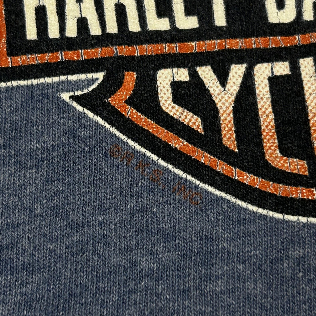 Vintage Harley Davidson Shirt Mens Large Blue Eagle Chrome SIngle Stitch 90s USA