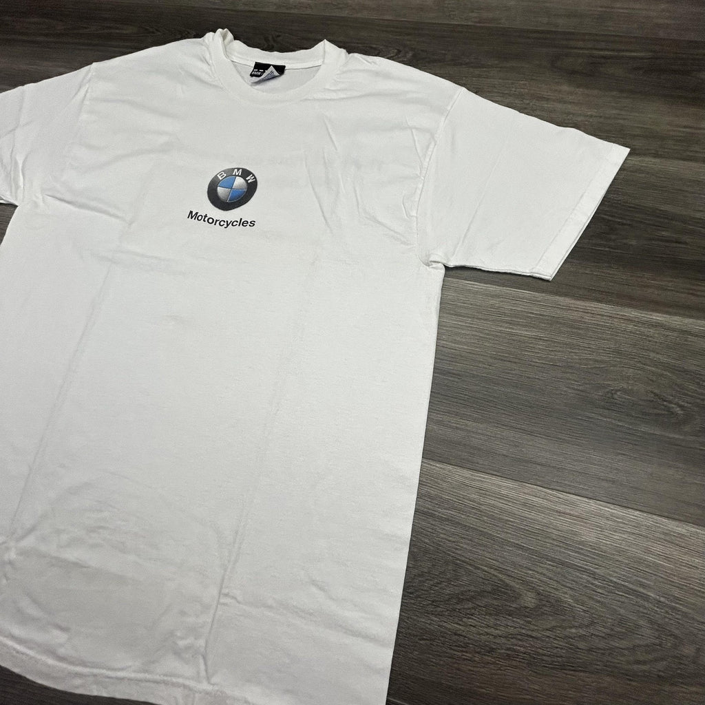 Vintage BMW Motorcycles Shirt Mens Large White Racing Logo Funny Hate Job 90s