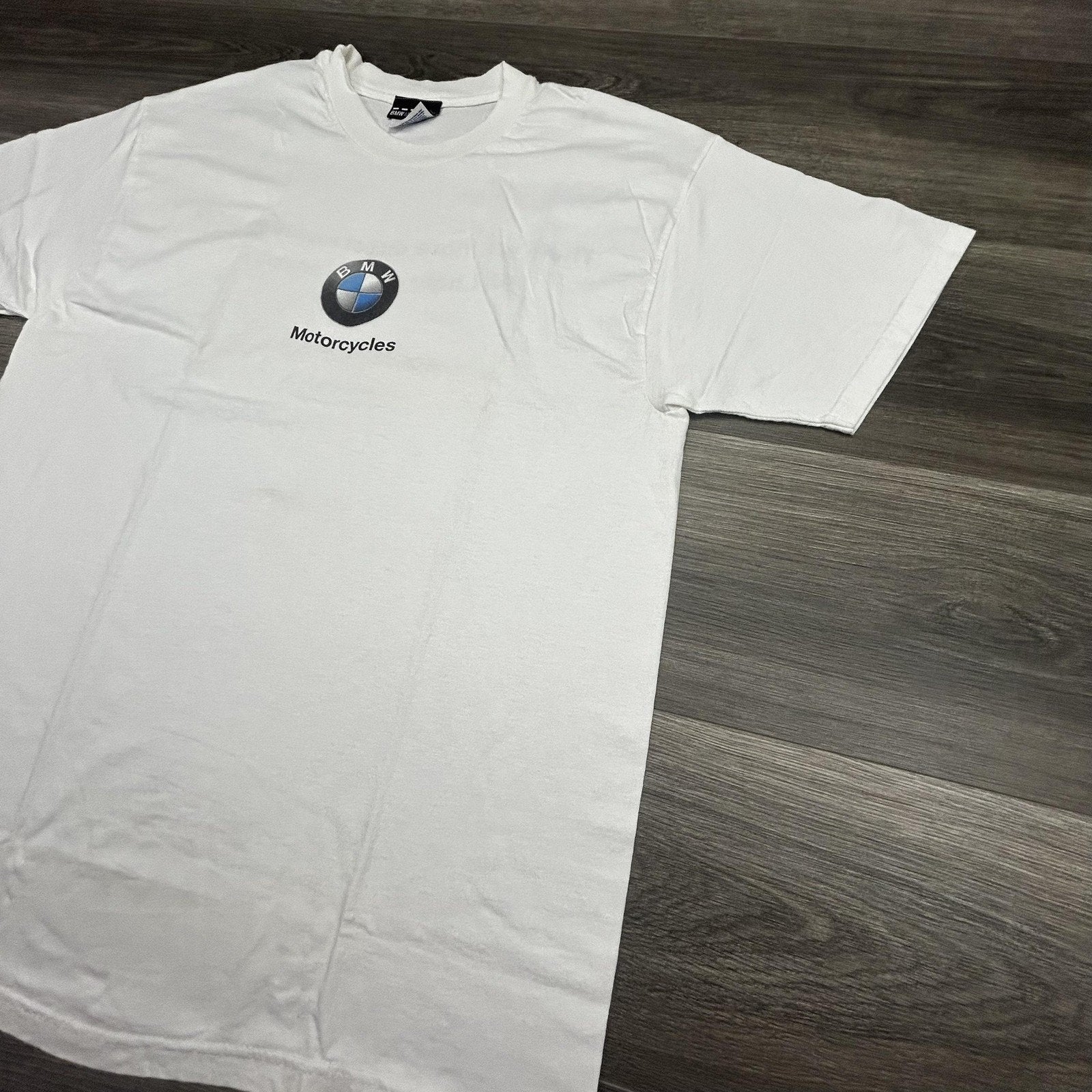 Vintage BMW Motorcycles Shirt Mens Large White Racing Logo Funny Hate Job 90s