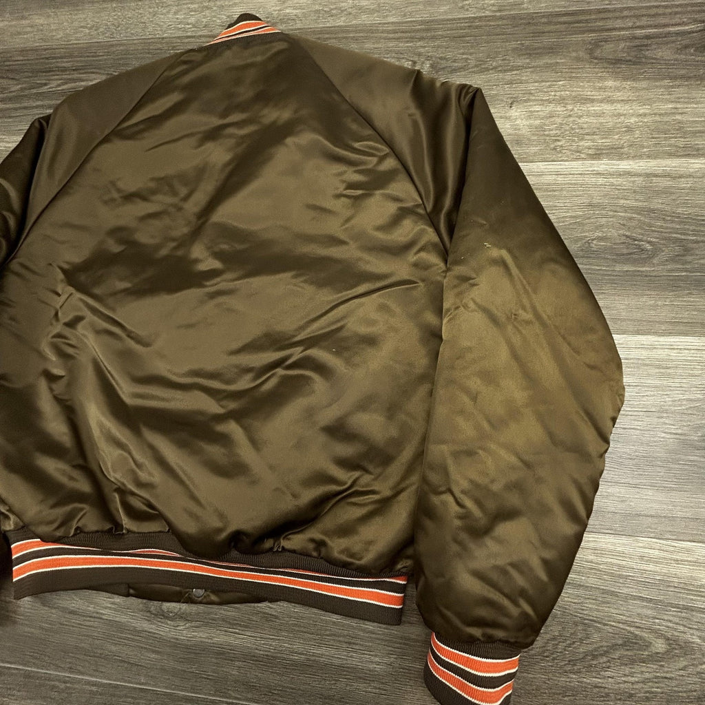 Vintage Cleveland Browns Satin Bomber Jacket Mens Small Brown Chalk Line 90s