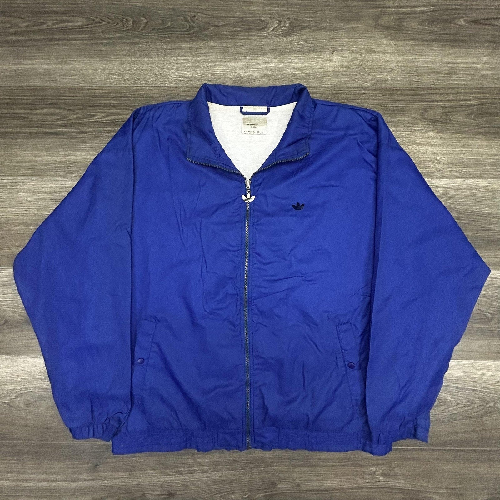 Vintage 80s Adidas Jacket Mens Large Blue Track 3 Stripes Trefoil Windbreaker