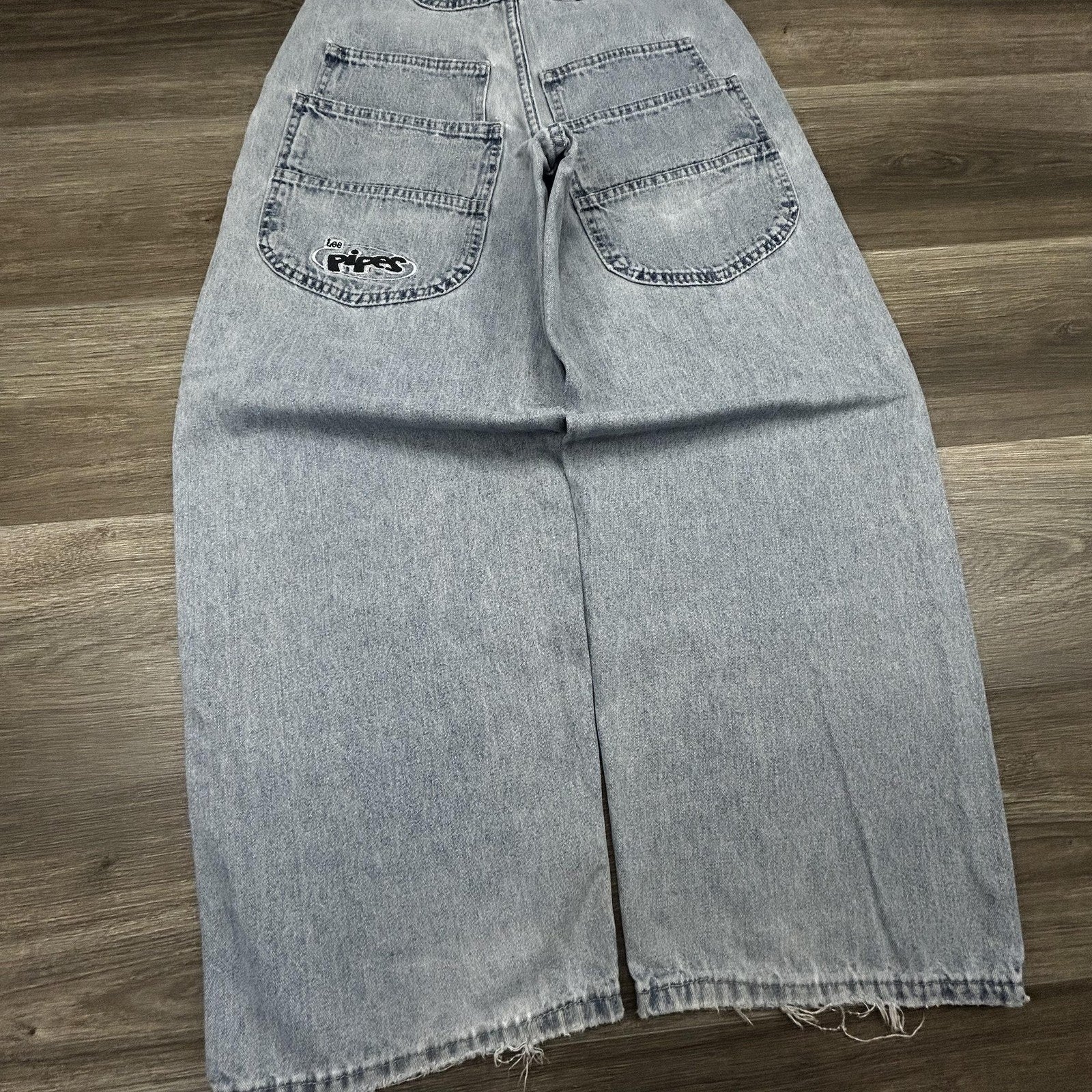 Vintage Lee Pipes Jeans Mens 28x29 Light Wash Wide Leg Baggy Rave JNCO Y2K
