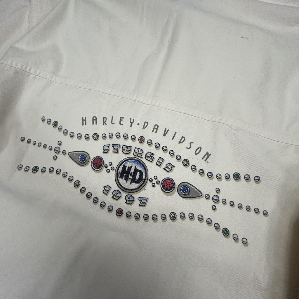 Vintage Harley Davidson Shirt Mens Medium White Sturgis 1997 Biker Short Sleeve