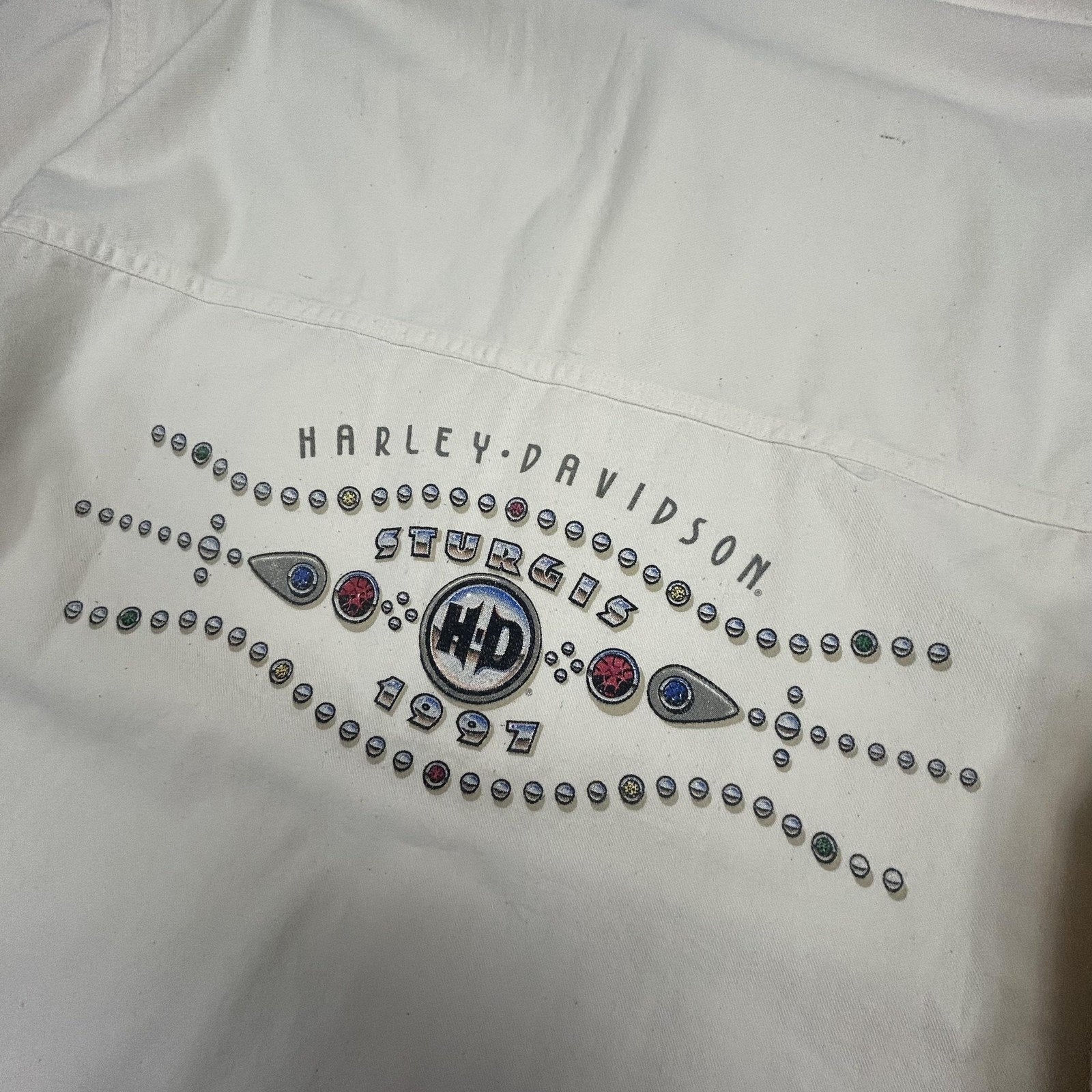 Vintage Harley Davidson Shirt Mens Medium White Sturgis 1997 Biker Short Sleeve