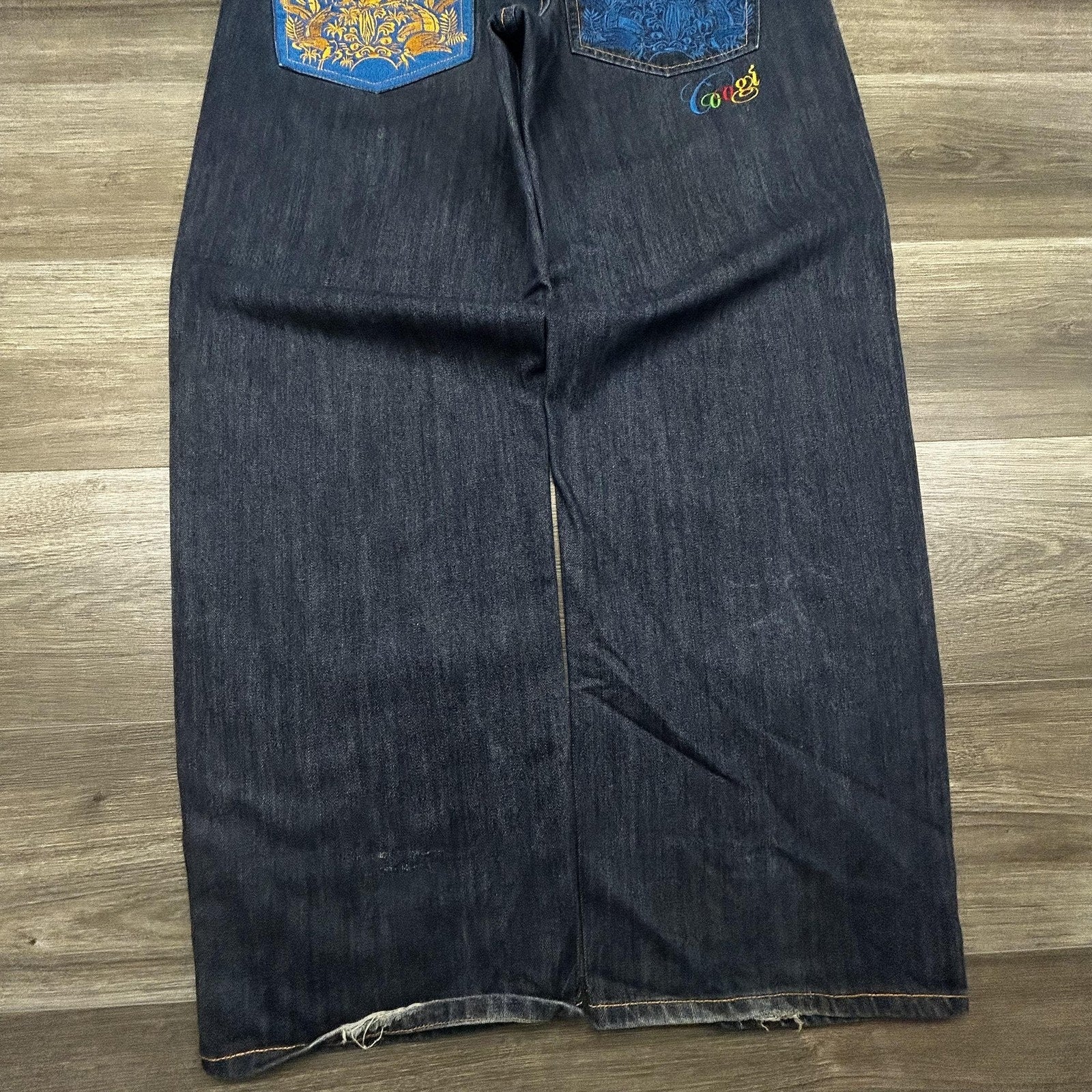 Vintage Coogi Jeans Mens 40x32 Dark Wash Baggy Wide Leg Embroidered Pockets Y2K