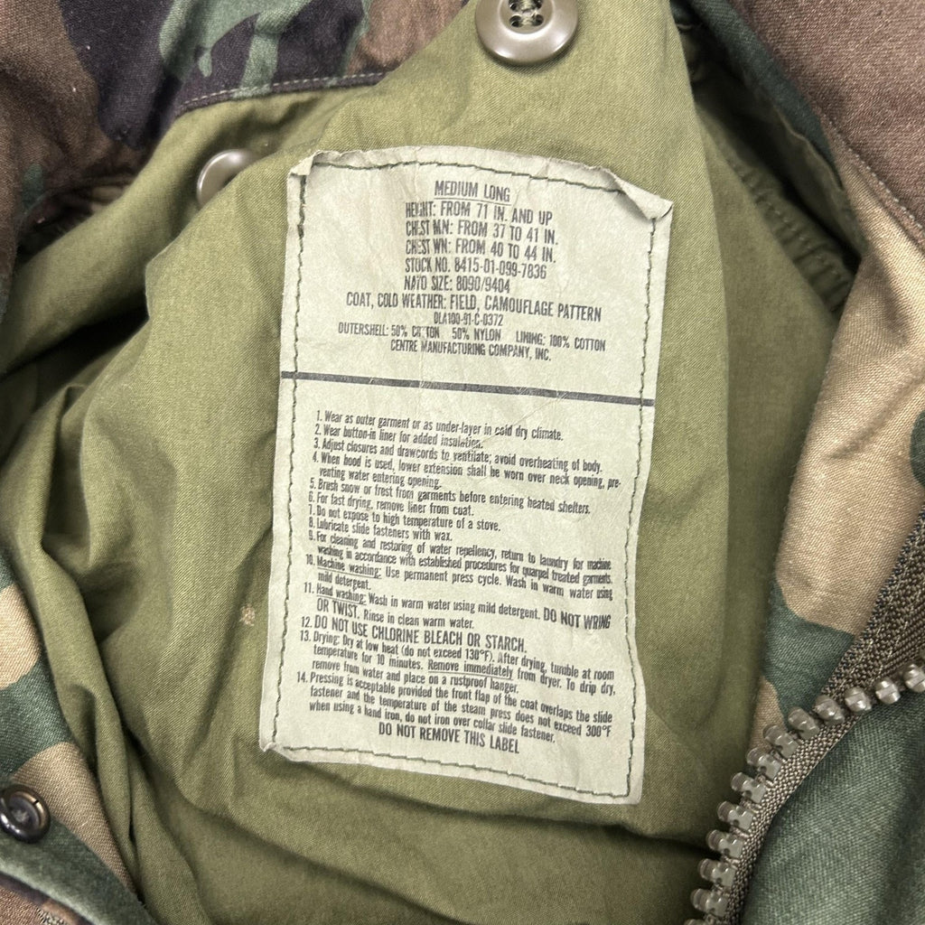 Vintage US Military M65 Field Jacket Mens Medium Long Camo Coat Cold Weather 90s