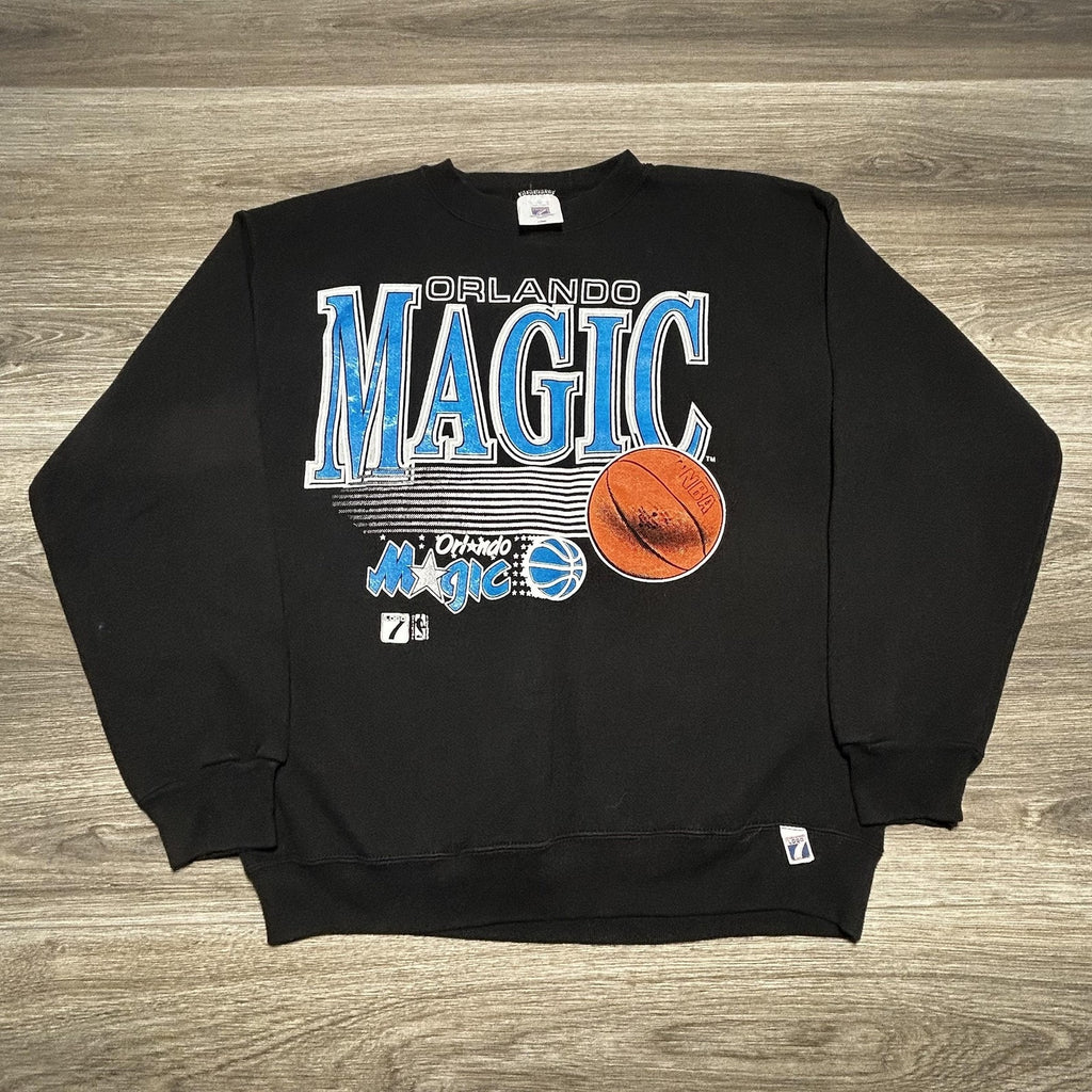 Vintage Orlando Magic Sweatshirt Mens Large Black NBA Basketball Logo 7 Shaq 90s
