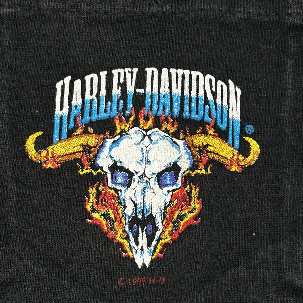 Vintage Harley Davidson Shirt Mens Large Black Pocket Flame Skull Single 90s USA