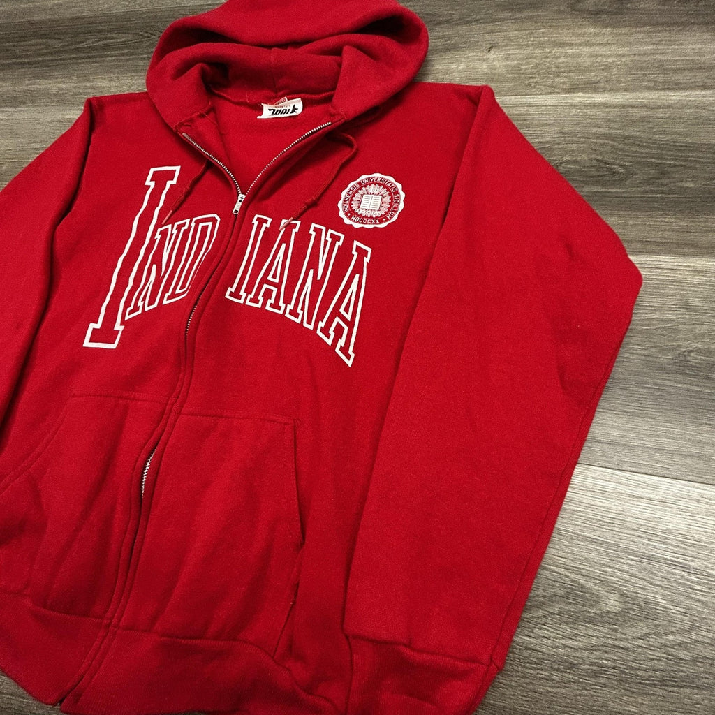 Vintage Indiana Hoosiers Full ZIp Hoodie Mens Small Red NCAA Made in USA 80s