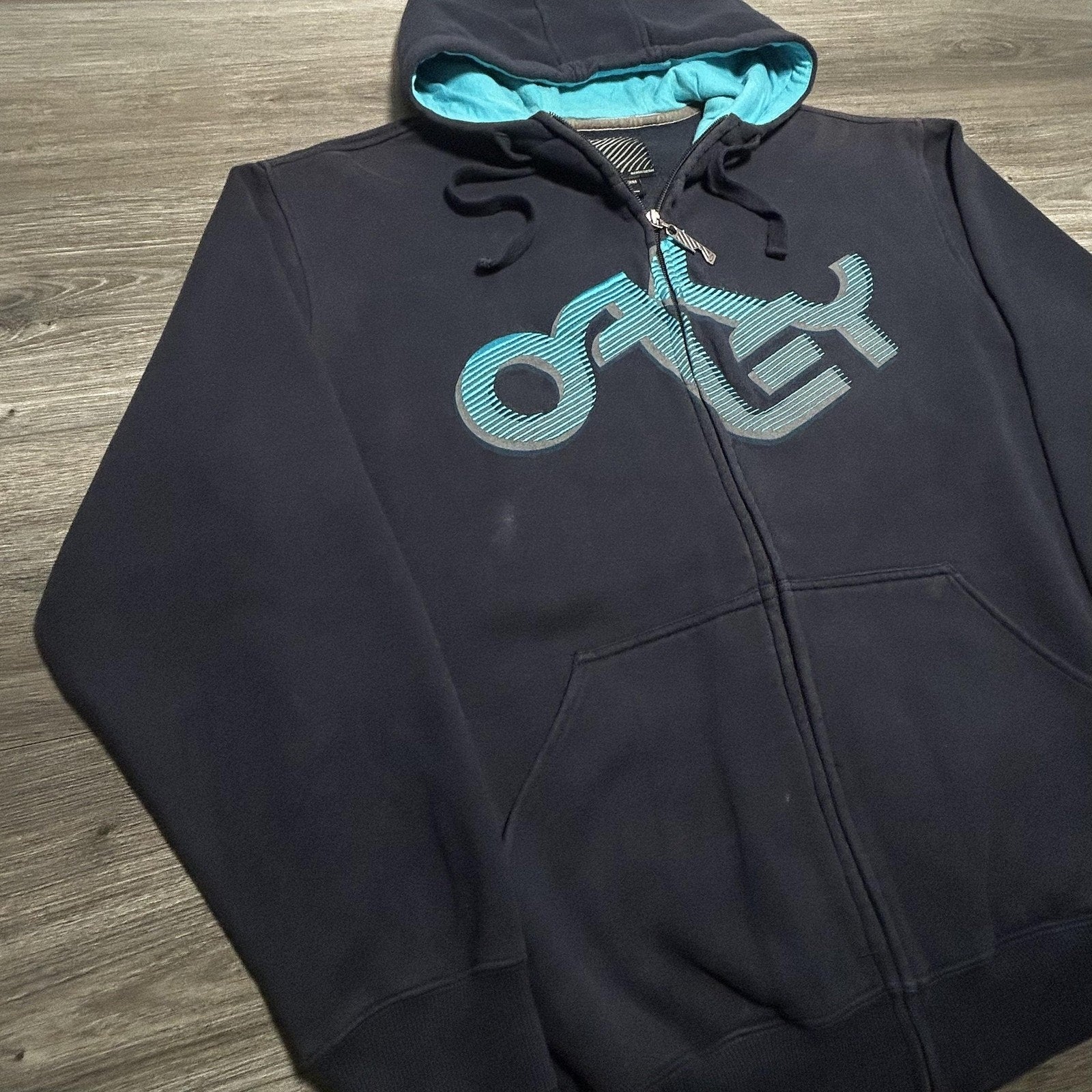 Vintage Oakley Software Hoodie Mens Large Blue Full Zip Tech Gorp RARE Y2K
