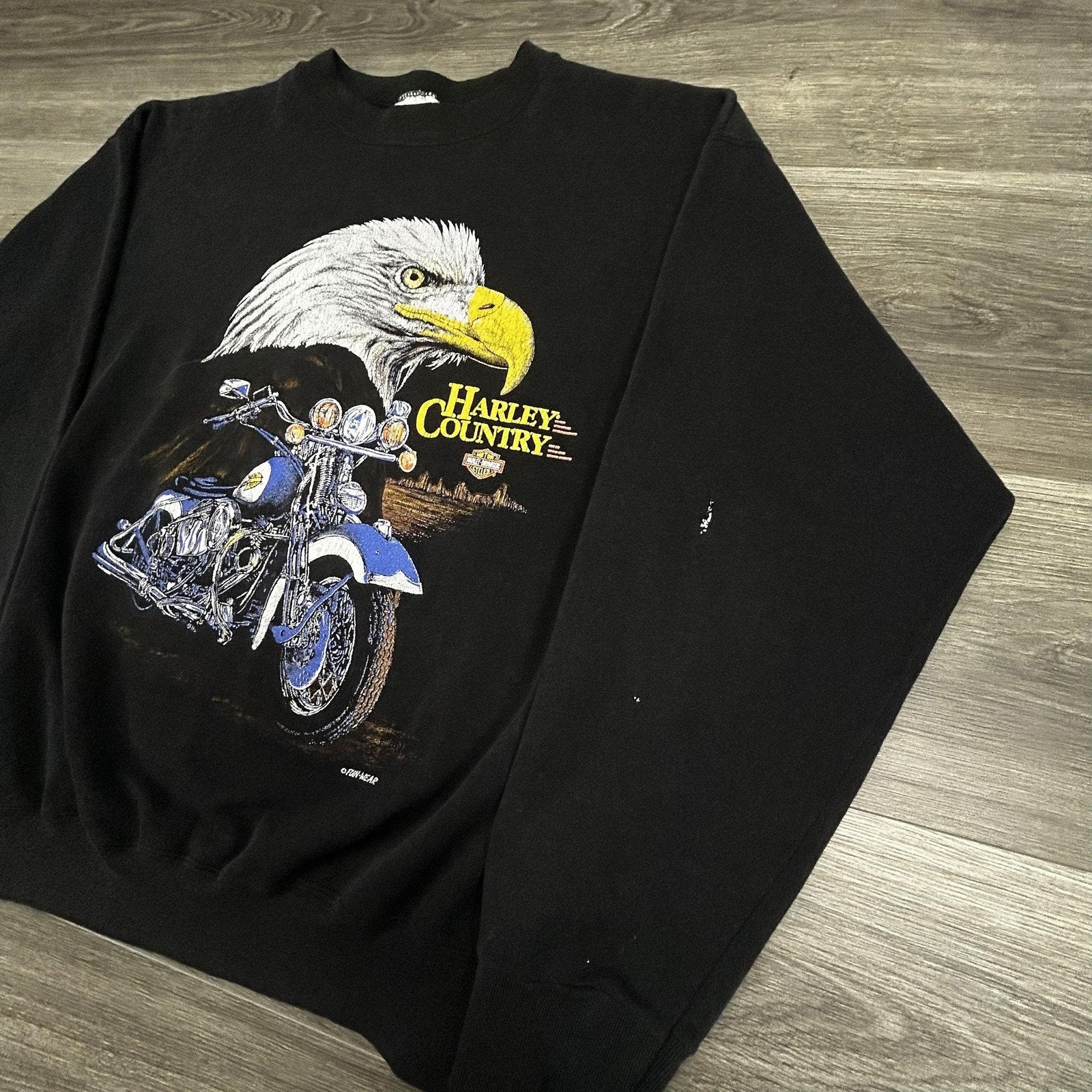 Vintage Harley Davidson Sweatshirt Mens Large Black Eagle Motorcycle Country 90s