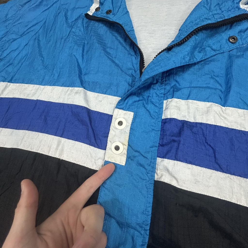 Vintage Christian Dior Windbreaker Jacket Mens Large Blue Navy Striped Nylon 80s