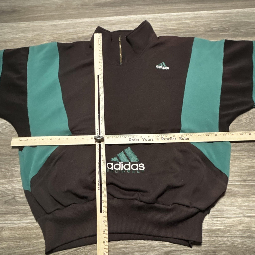 Vintage Adidas Sweatshirt Mens 2XL Black Teal 1/4 Zip Striped Center Logo 90s