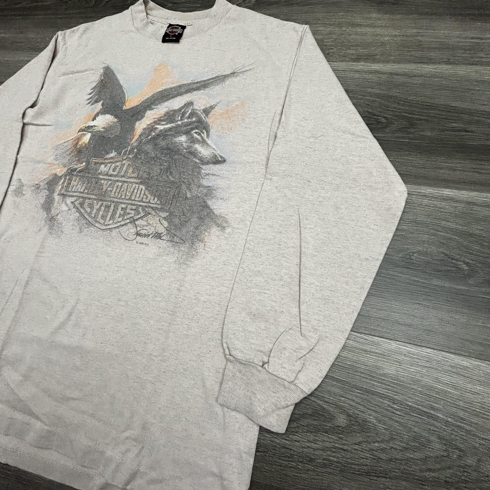 Vintage Harley Davidson Shirt Mens Large Long Sleeve Wolf Eagle 90s 1995 USA