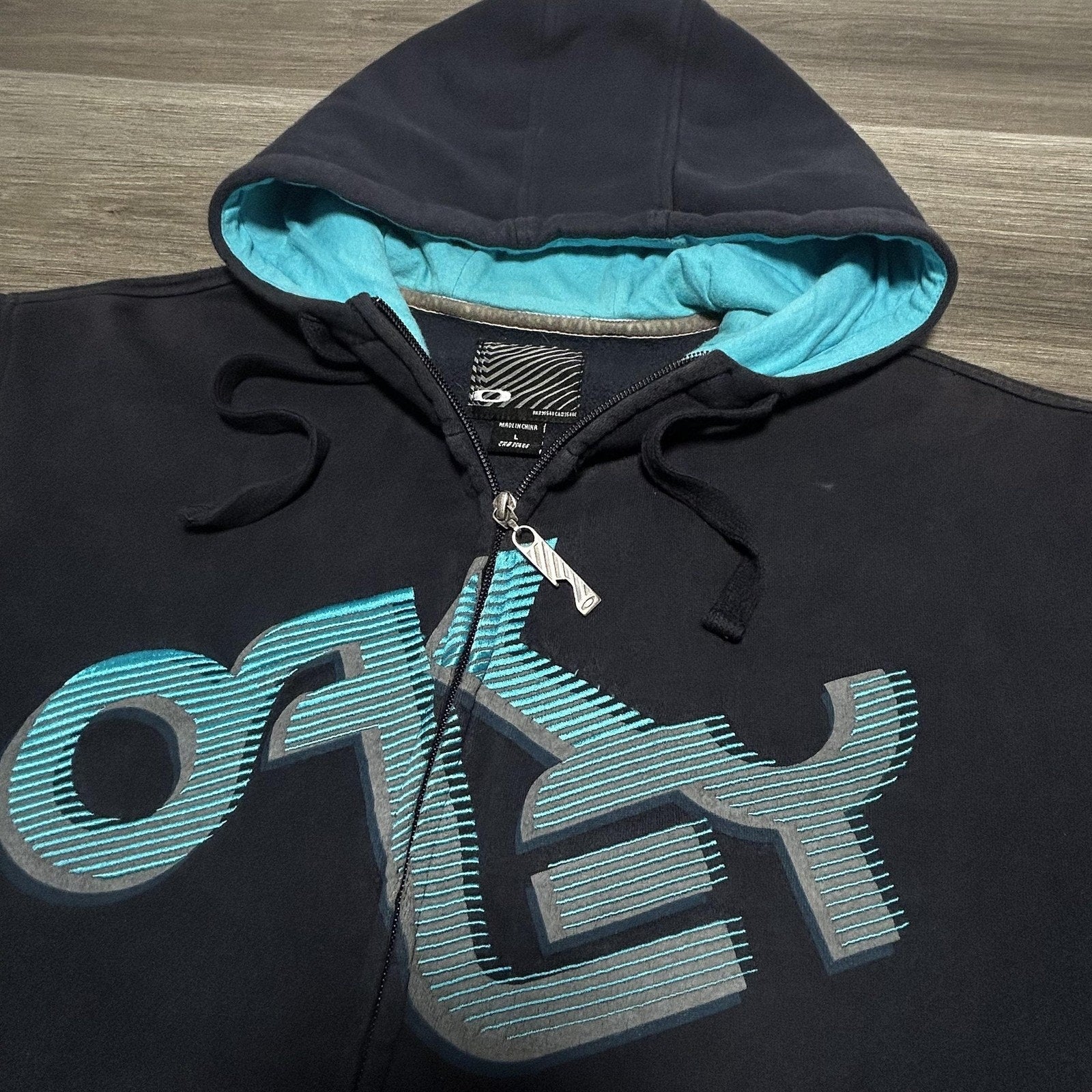 Vintage Oakley Software Hoodie Mens Large Blue Full Zip Tech Gorp RARE Y2K