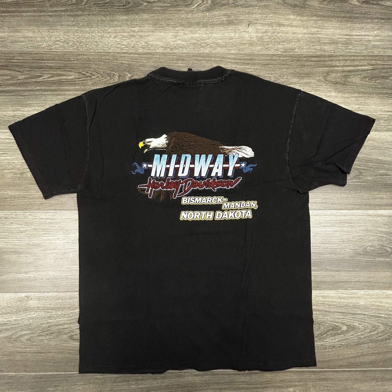 Vintage Harley Davidson Shirt Mens Large Black Midway Eagle Biker 1995 USA 90s