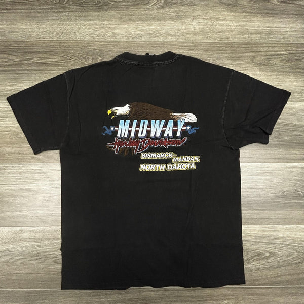 Vintage Harley Davidson Shirt Mens Large Black Midway Eagle Biker 1995 USA 90s