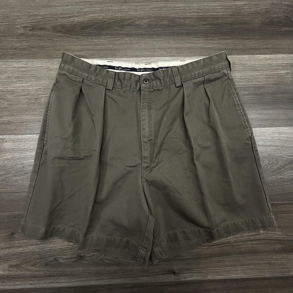 Vintage Polo Ralph Lauren Pleated Shorts Mens 32 Green Chino 6" Inseam Canvas
