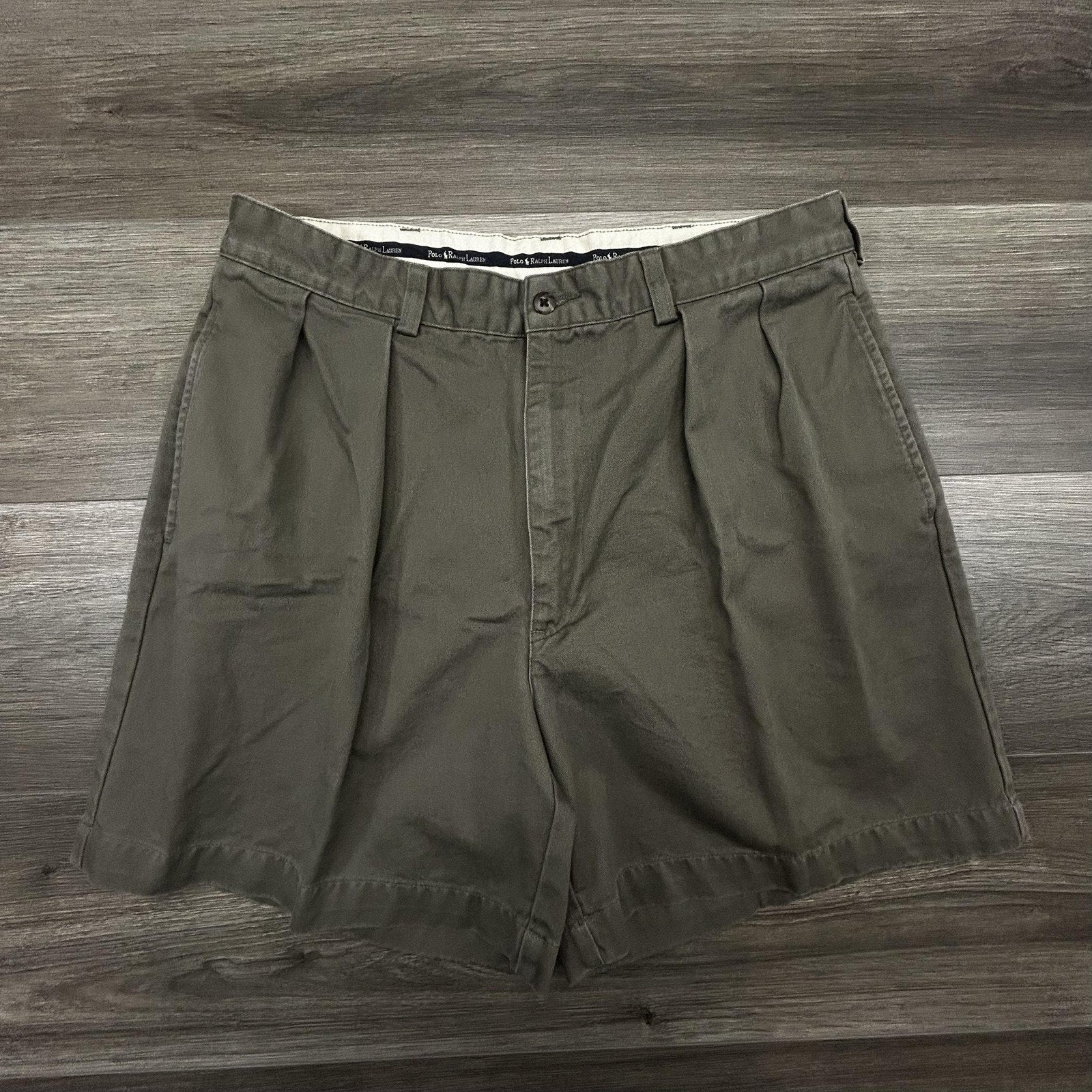 Vintage Polo Ralph Lauren Pleated Shorts Mens 32 Green Chino 6" Inseam Canvas