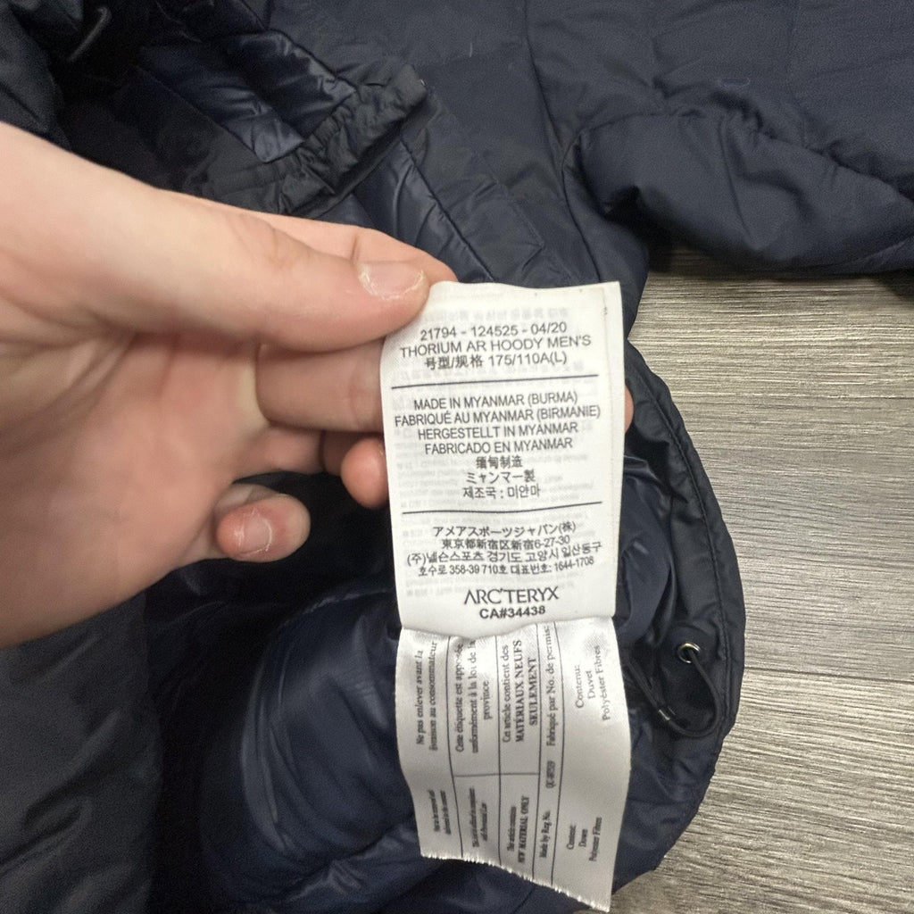 Arc'teryx Thorium AR Hoody Jacket Mens Large Black Down Hooded Full Zip Warm