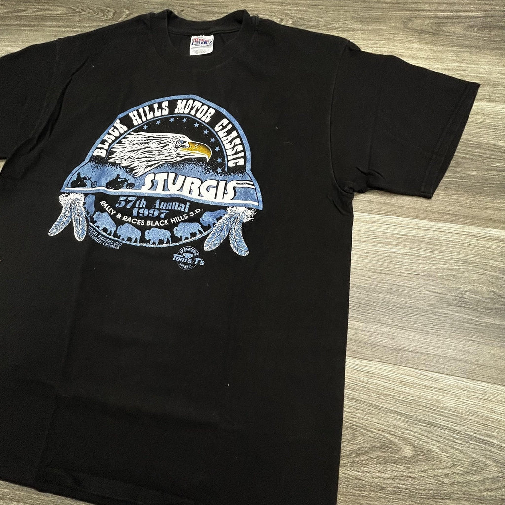 Vintage Sturgis Shirt Mens Large Black Single Stitch Eagle Motorcycle USA 1997