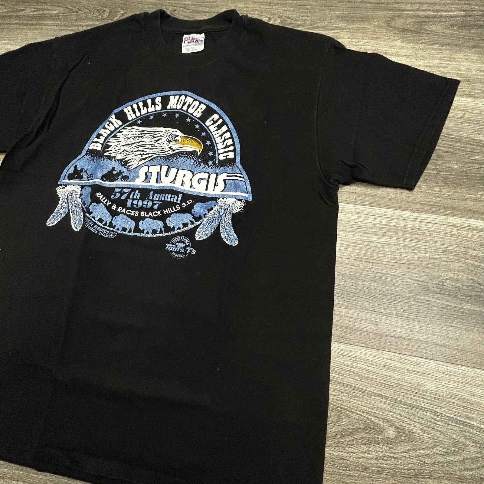 Vintage Sturgis Shirt Mens Large Black Single Stitch Eagle Motorcycle USA 1997