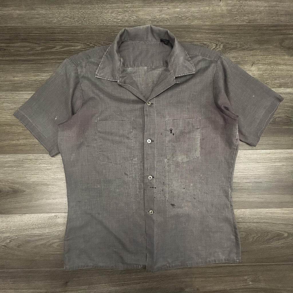 True Vintage 50s Button Up Shirt Mens Medium Gray Short Sleeve Faded Thin USA