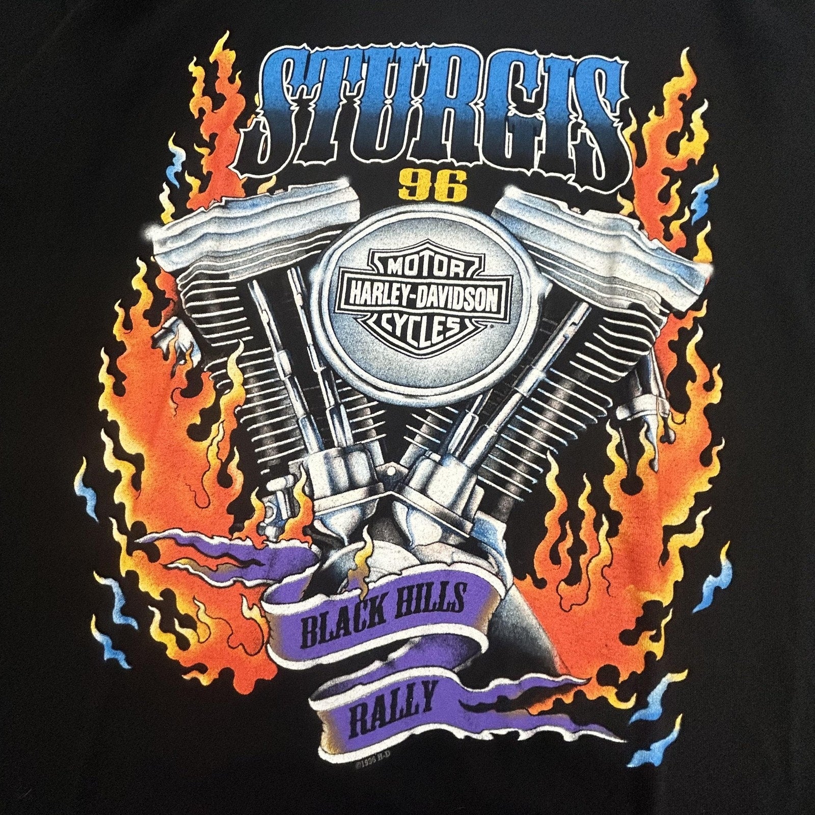 Vintage Harley Davidson Sturgis Shirt Mens Large Black Flames Single Stitch 90s