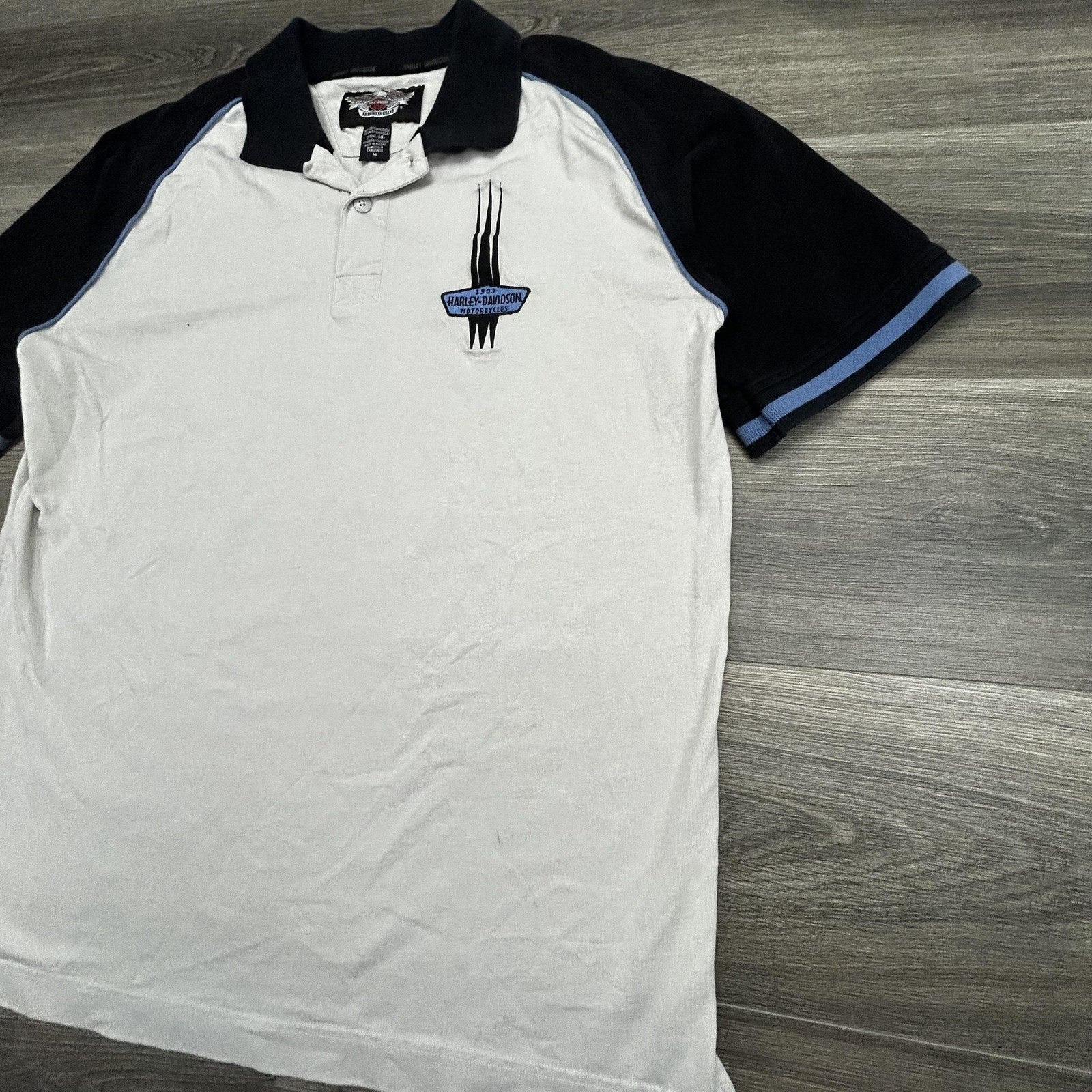Vintage Harley-Davidson Polo Shirt Mens Medium White Colorblock Short Sleeve 90s