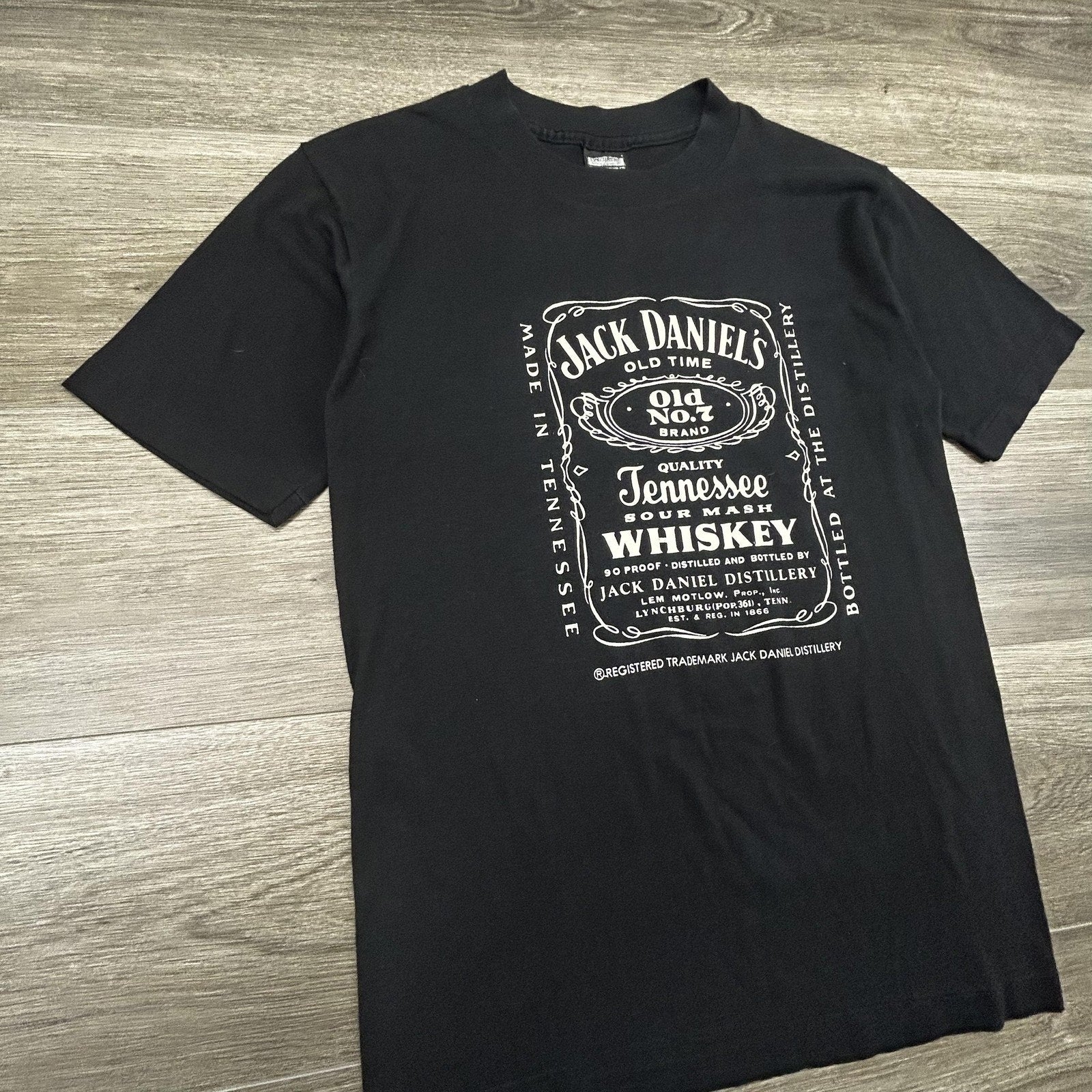 Vintage 80s Jack Daniel's Whiskey Shirt Mens Medium Black Single Stitch USA