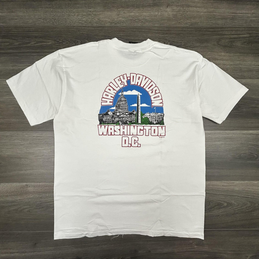 Vintage Harley Davidson Shirt Mens Large White Washington DC 1995 90s USA Biker