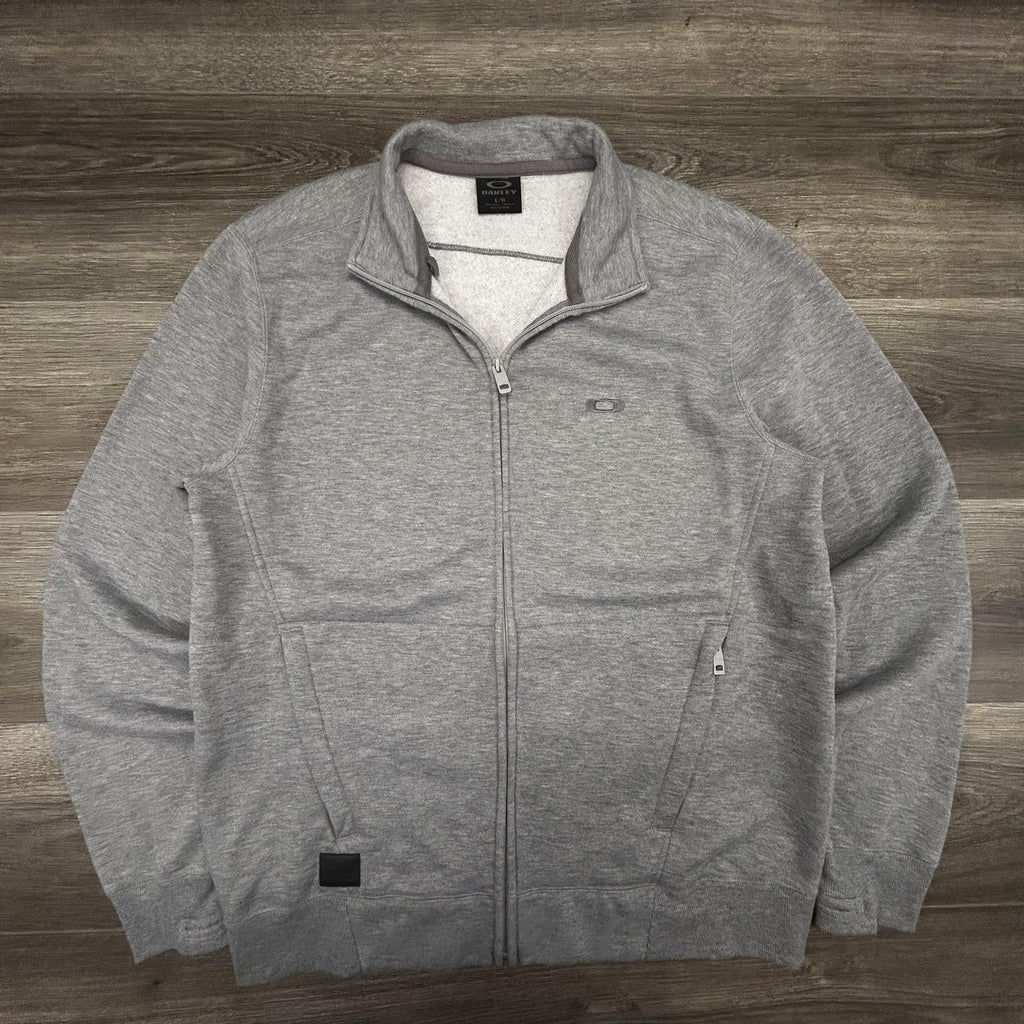 Oakley Sweatshirt Mens Large Gray Full Zip Fleece High Neck Logo Pockets Gorp
