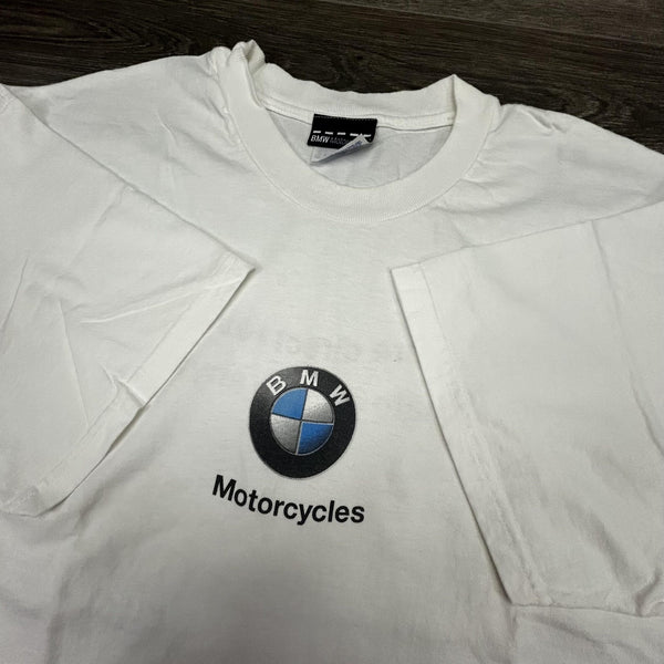 Vintage BMW Motorcycles Shirt Mens Large White Racing Logo Funny Hate Job 90s