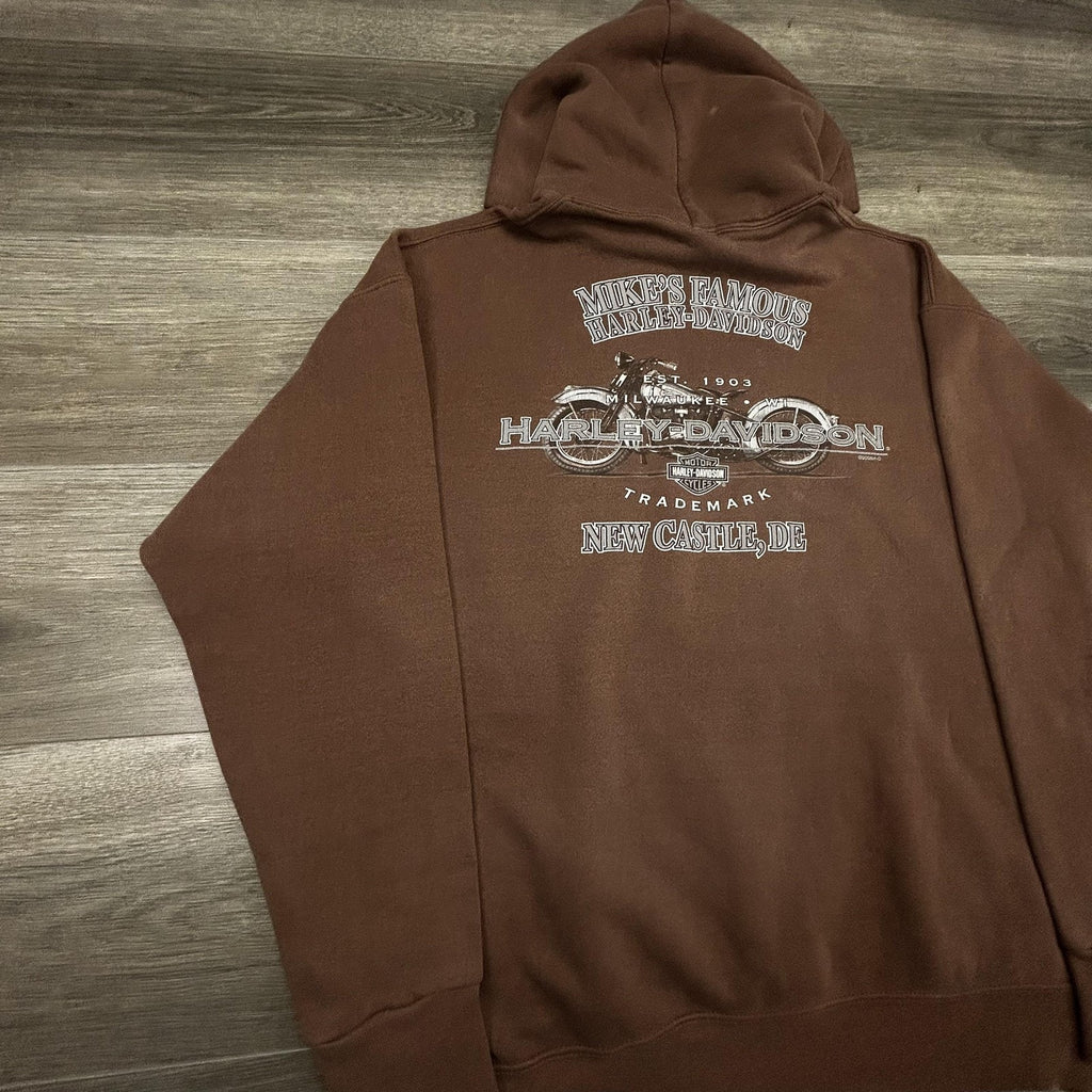 Vintage Harley-Davidson Hoodie Mens XL Brown Fleece Pullover Eagle Graphic Y2K