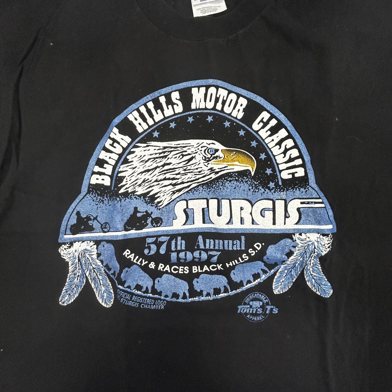 Vintage Sturgis Shirt Mens Large Black Single Stitch Eagle Motorcycle USA 1997