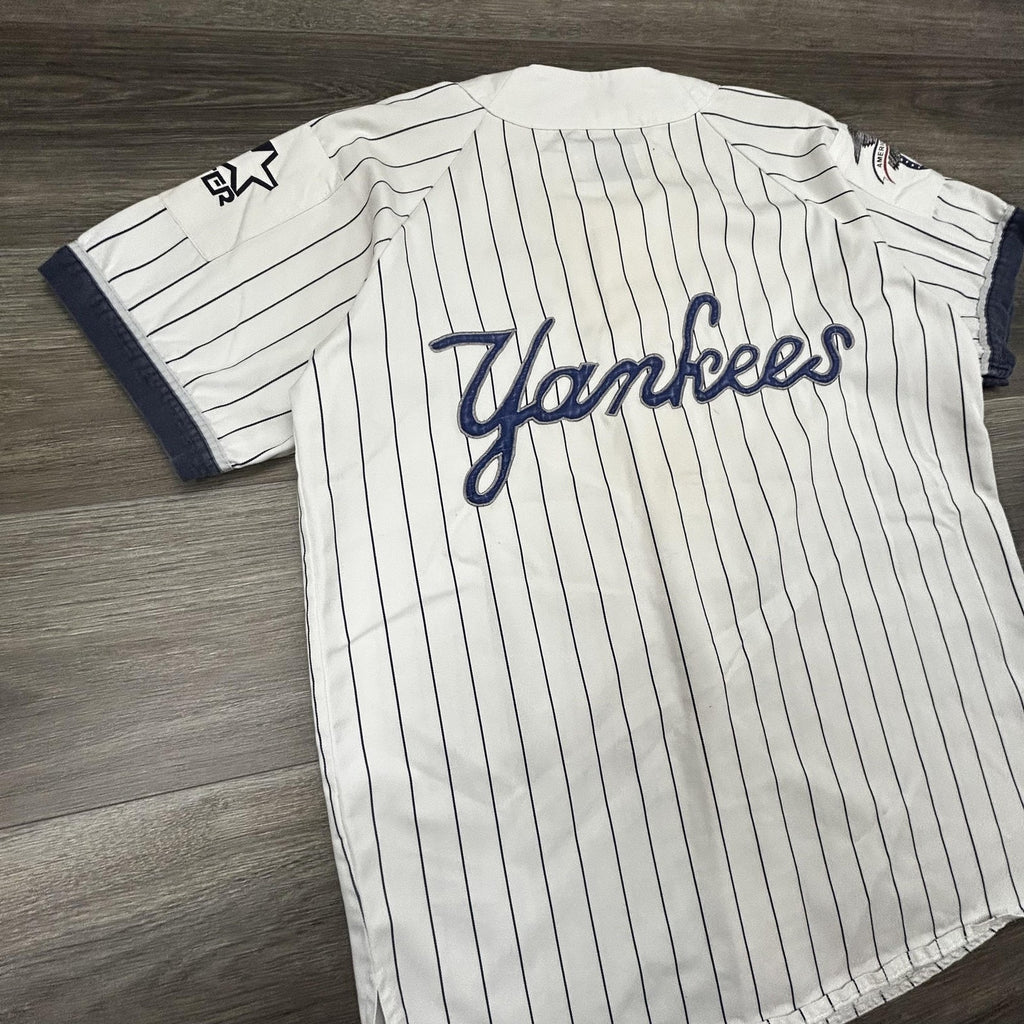 Vintage New York Yankees Jersey Mens Large White Pinstripe Baseball Starter 90s