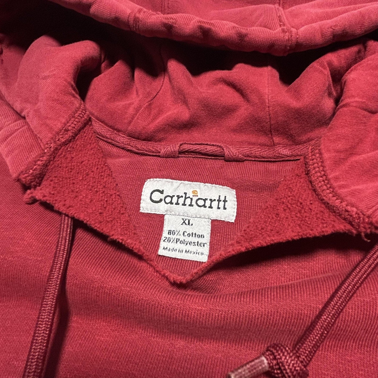 Vintage Carhartt Hoodie Mens XL Red Embroidered Logo Faded Skater K184 Y2K