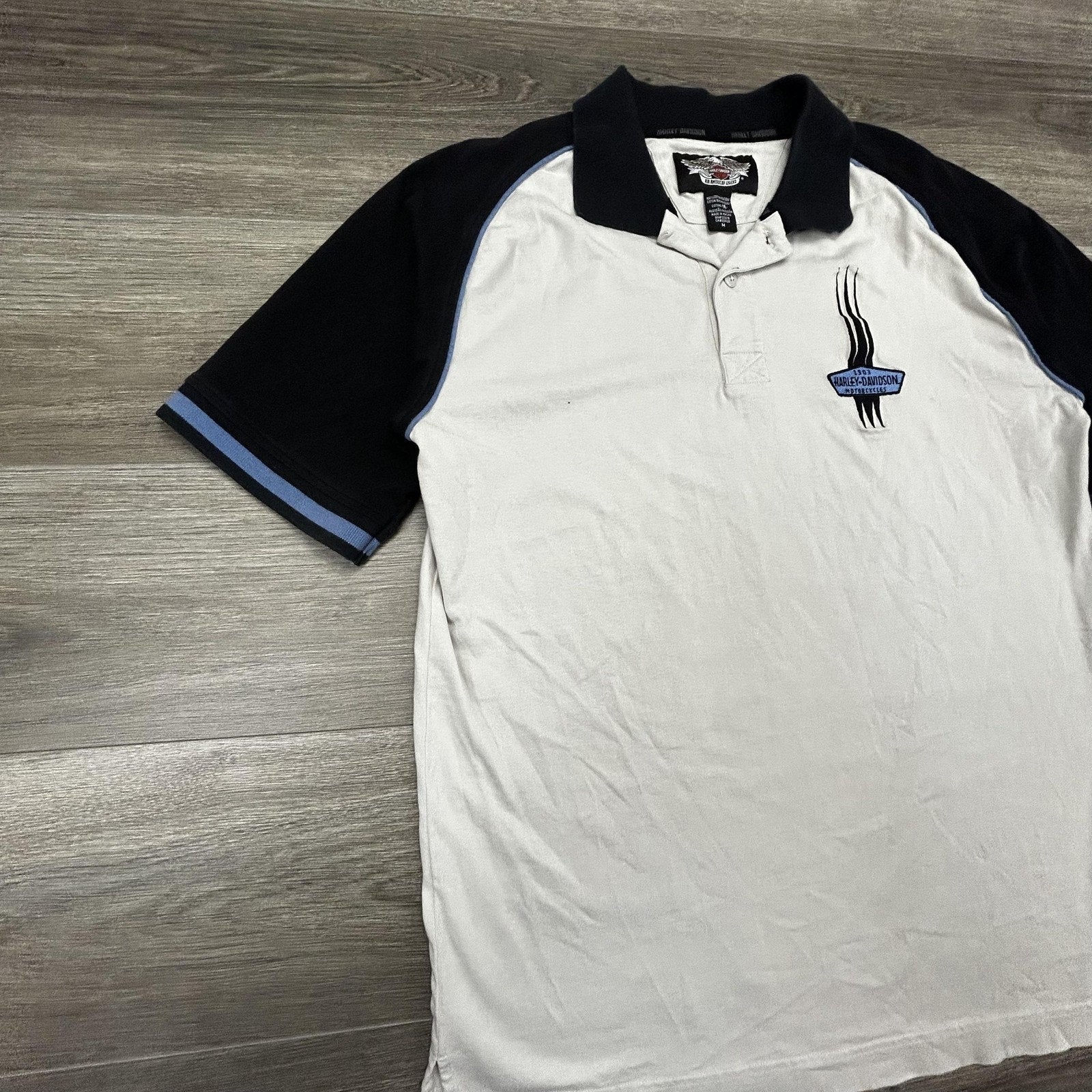 Vintage Harley-Davidson Polo Shirt Mens Medium White Colorblock Short Sleeve 90s