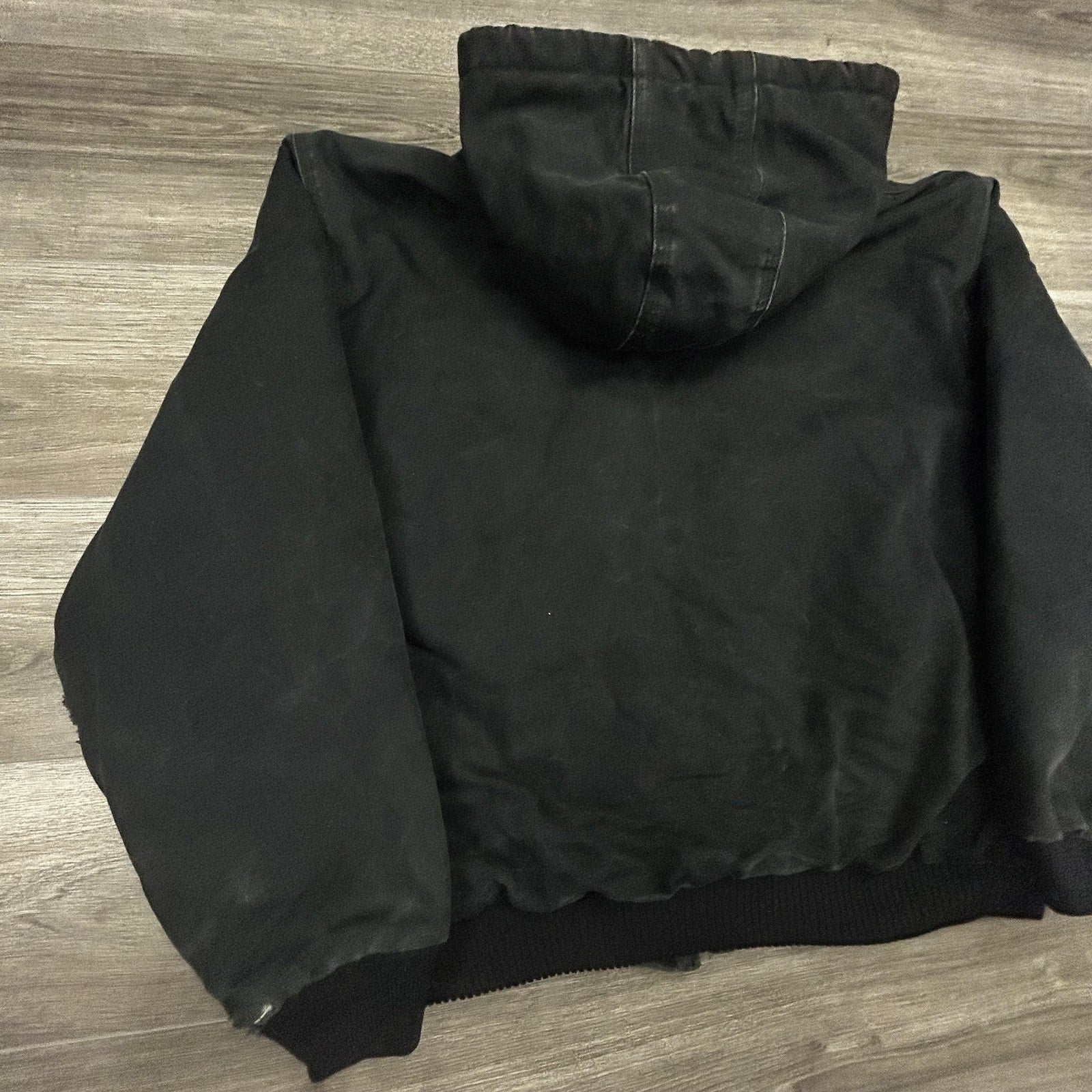 Vintage Carhartt Jacket Mens 2XL Black Hooded Canvas Bomber USA Workwear 90s