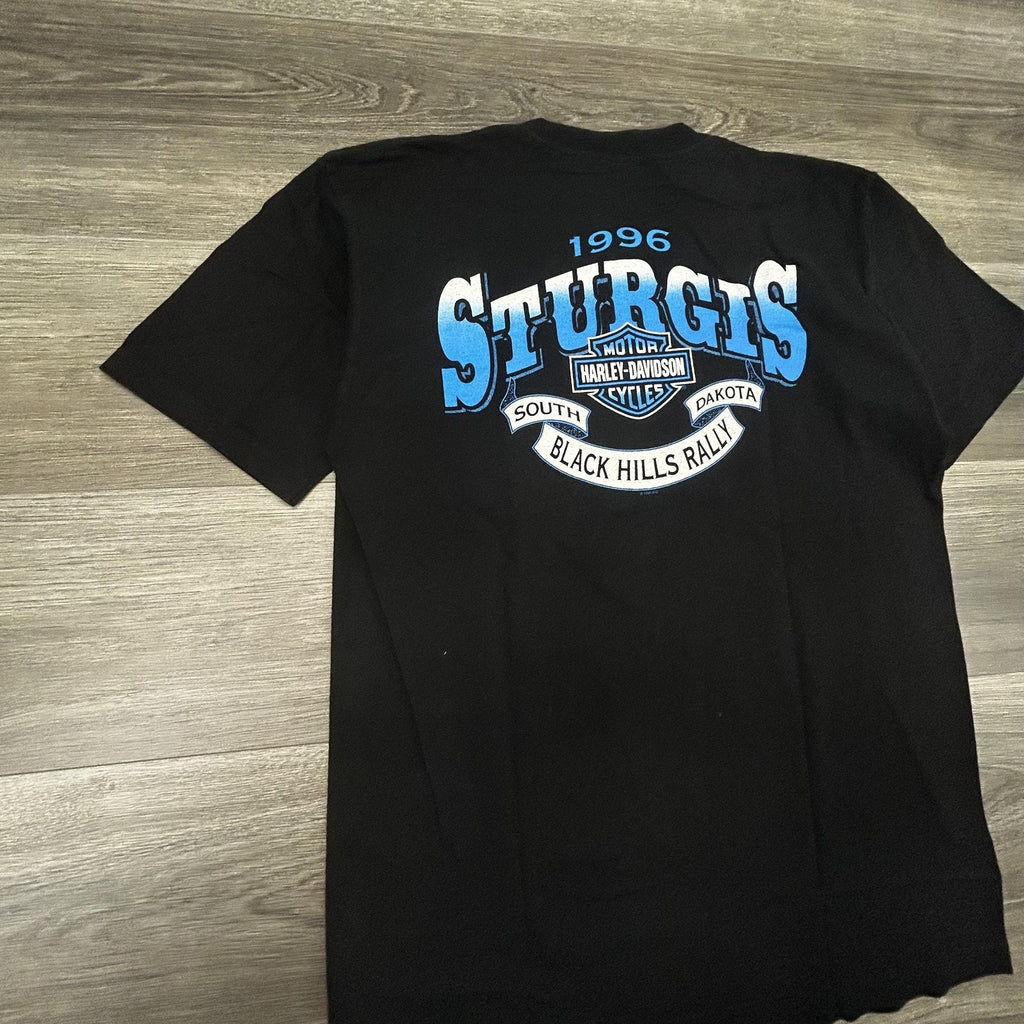 Vintage Harley Davidson Sturgis Shirt Mens Large Black Flames Single Stitch 90s