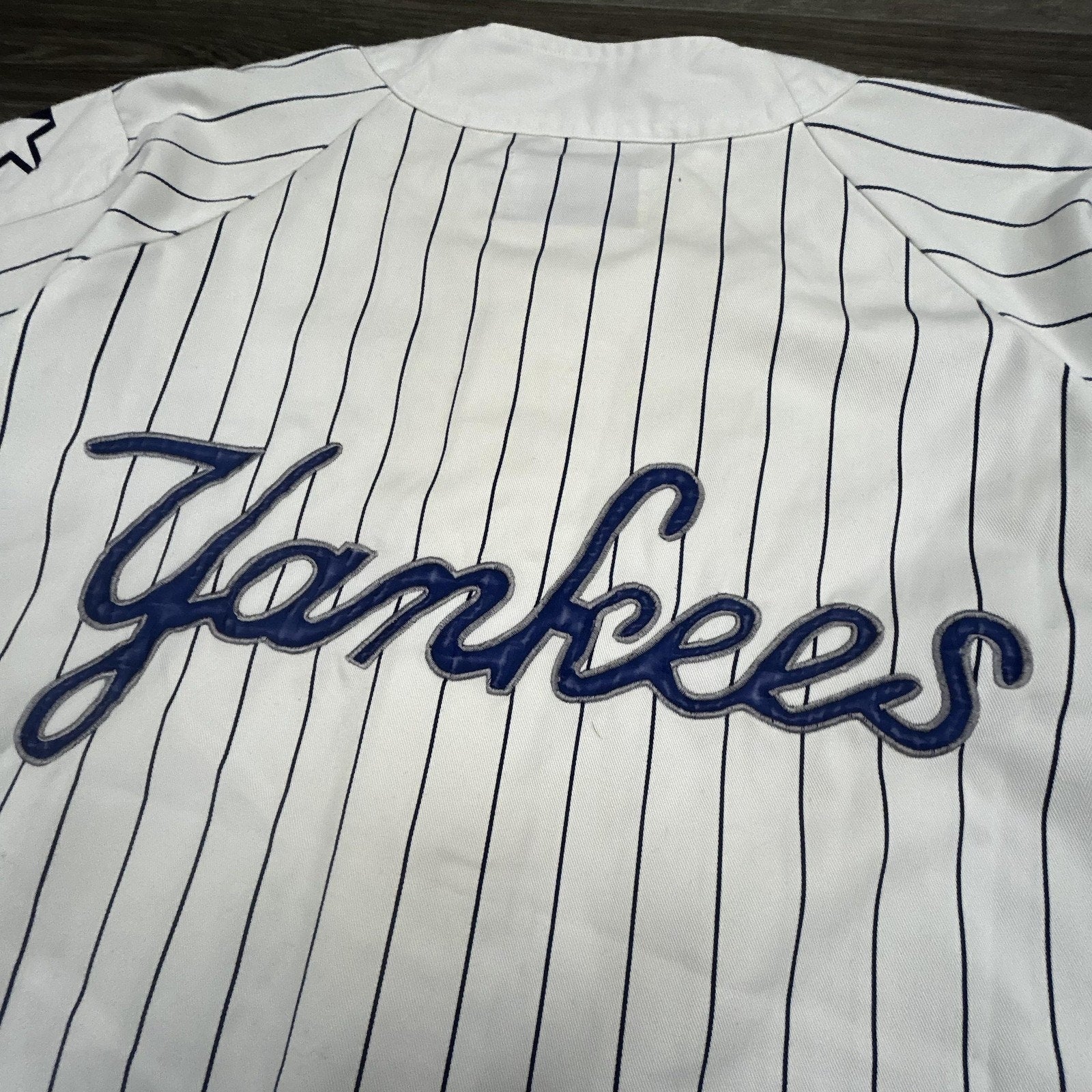 Vintage New York Yankees Jersey Mens Large White Pinstripe Baseball Starter 90s