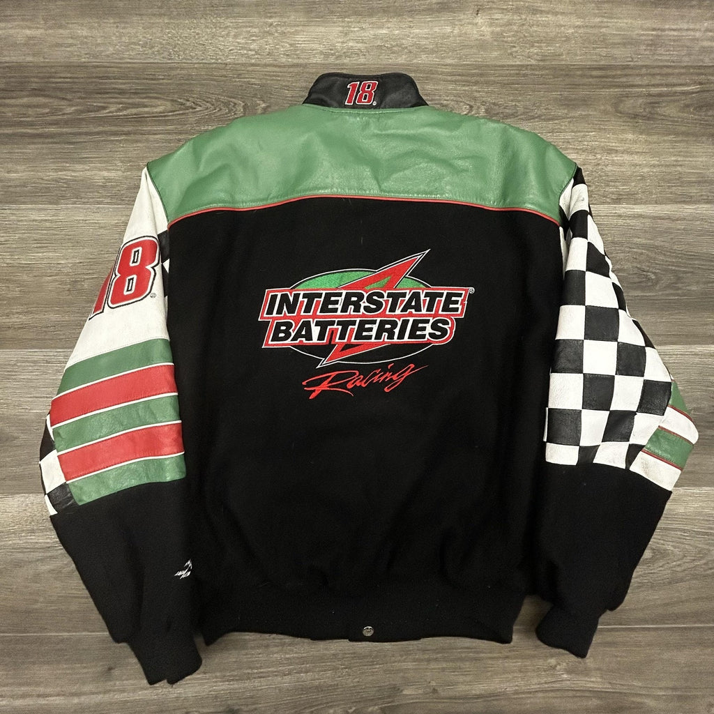 Vintage Nascar Wool Leather Bomber Jacket Mens Medium Bobby Labonte Reversible