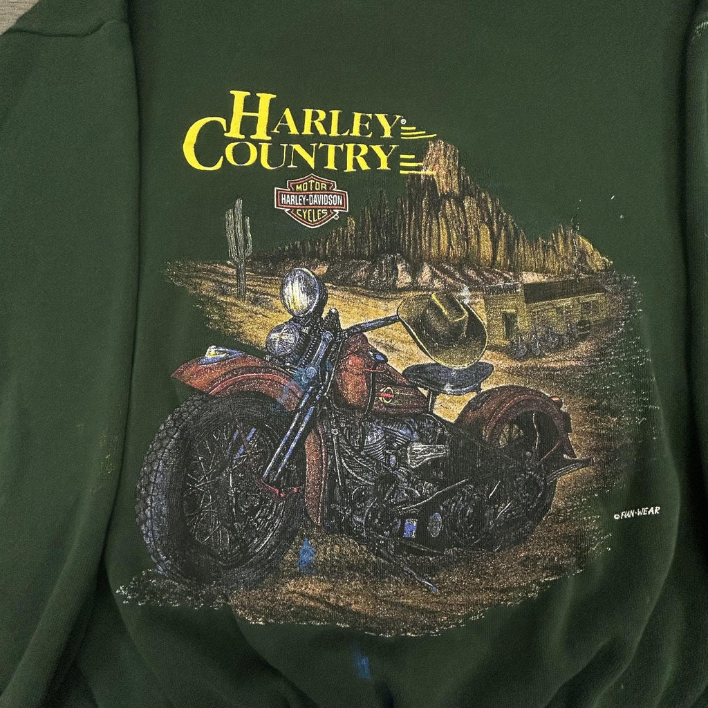 Vintage Harley-Davidson Sweatshirt Mens XL Green Motorcycle Country 90s Made USA