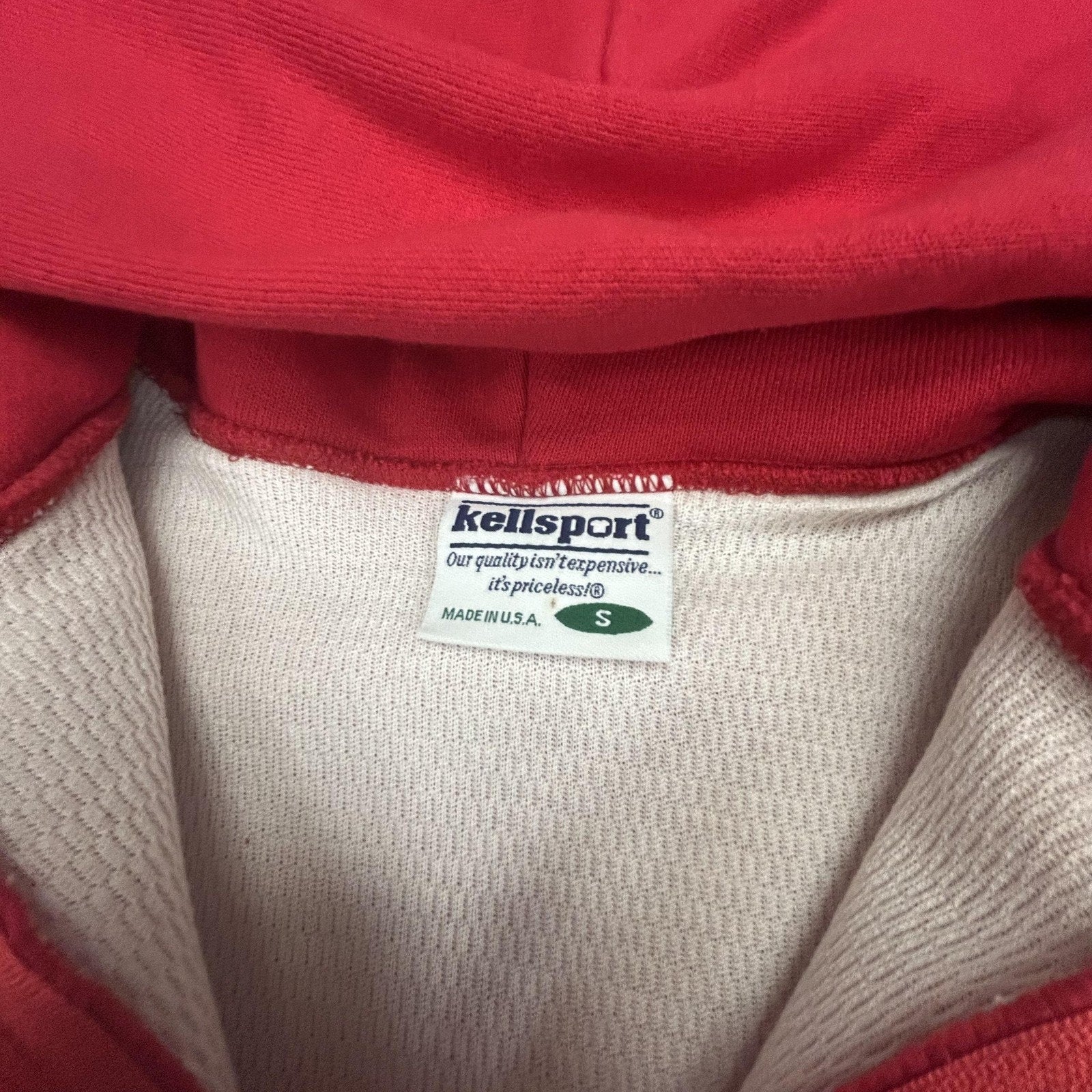 Vintage Kellsport Full Zip Hoodie Mens Small Red Knit Thermal Lined Waffle USA